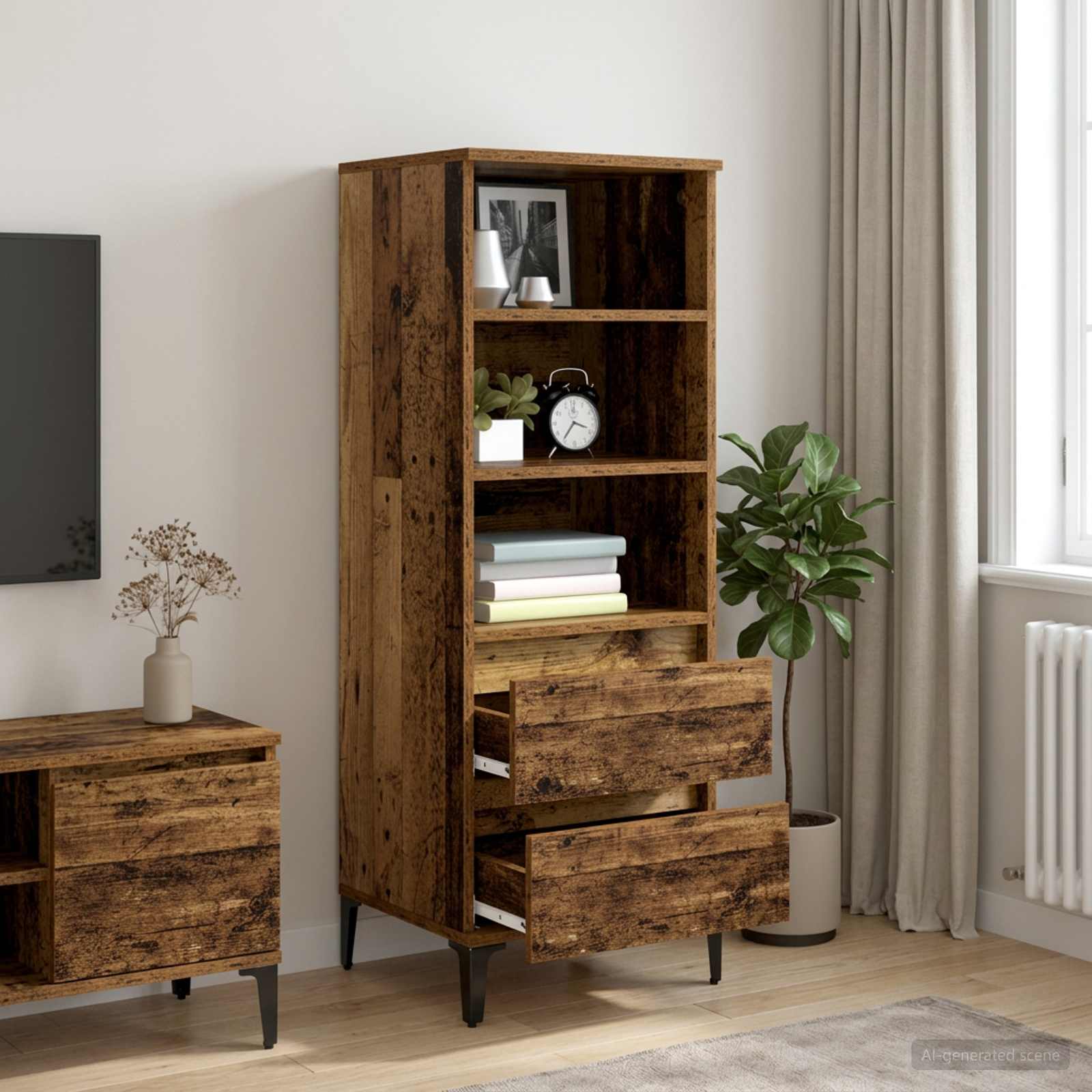 Highboard Altholz 40 x 36 x 110 cm Holzwerkstoff
