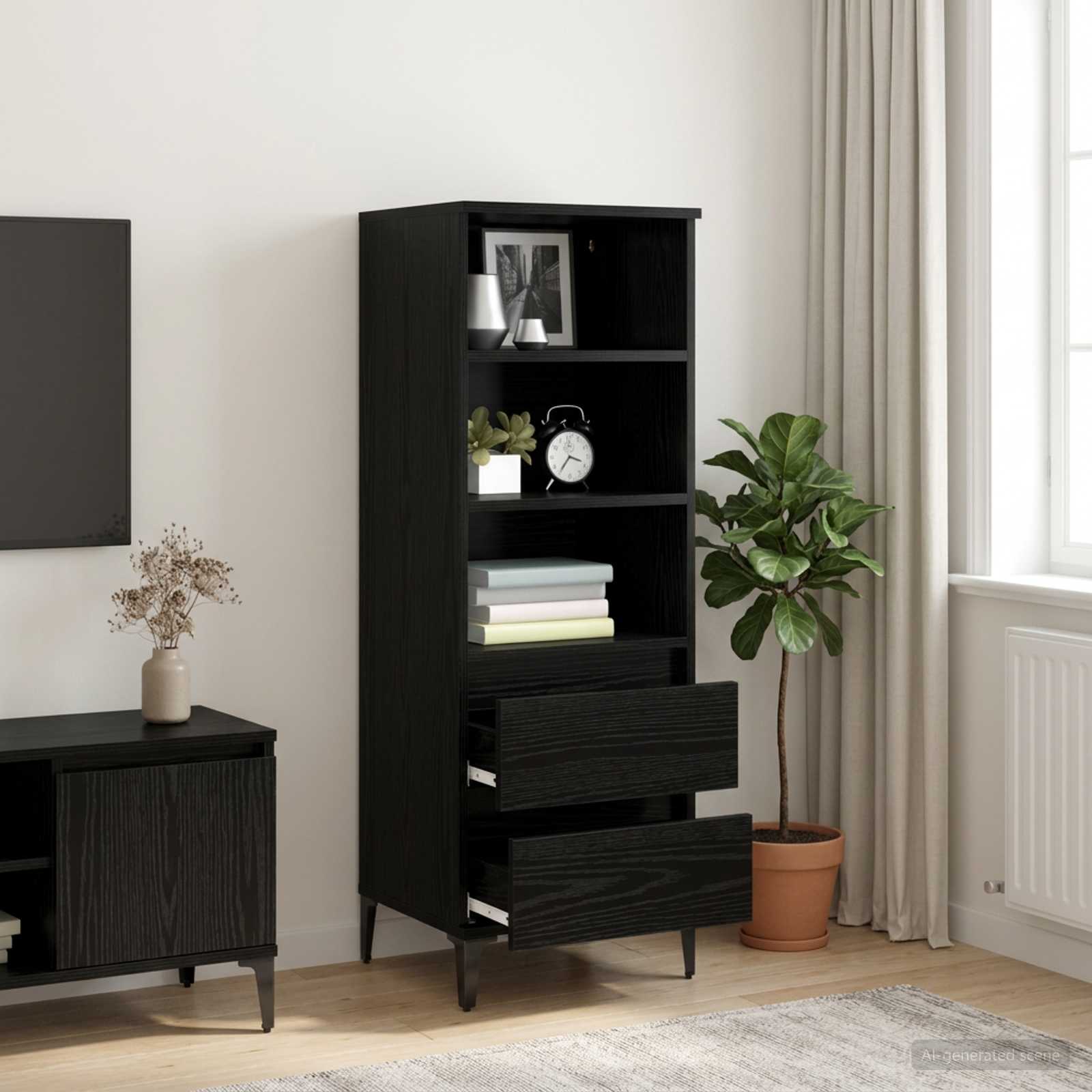 Highboard Schwarze Eiche 40 x 36 x 110 cm Holzwerkstoff