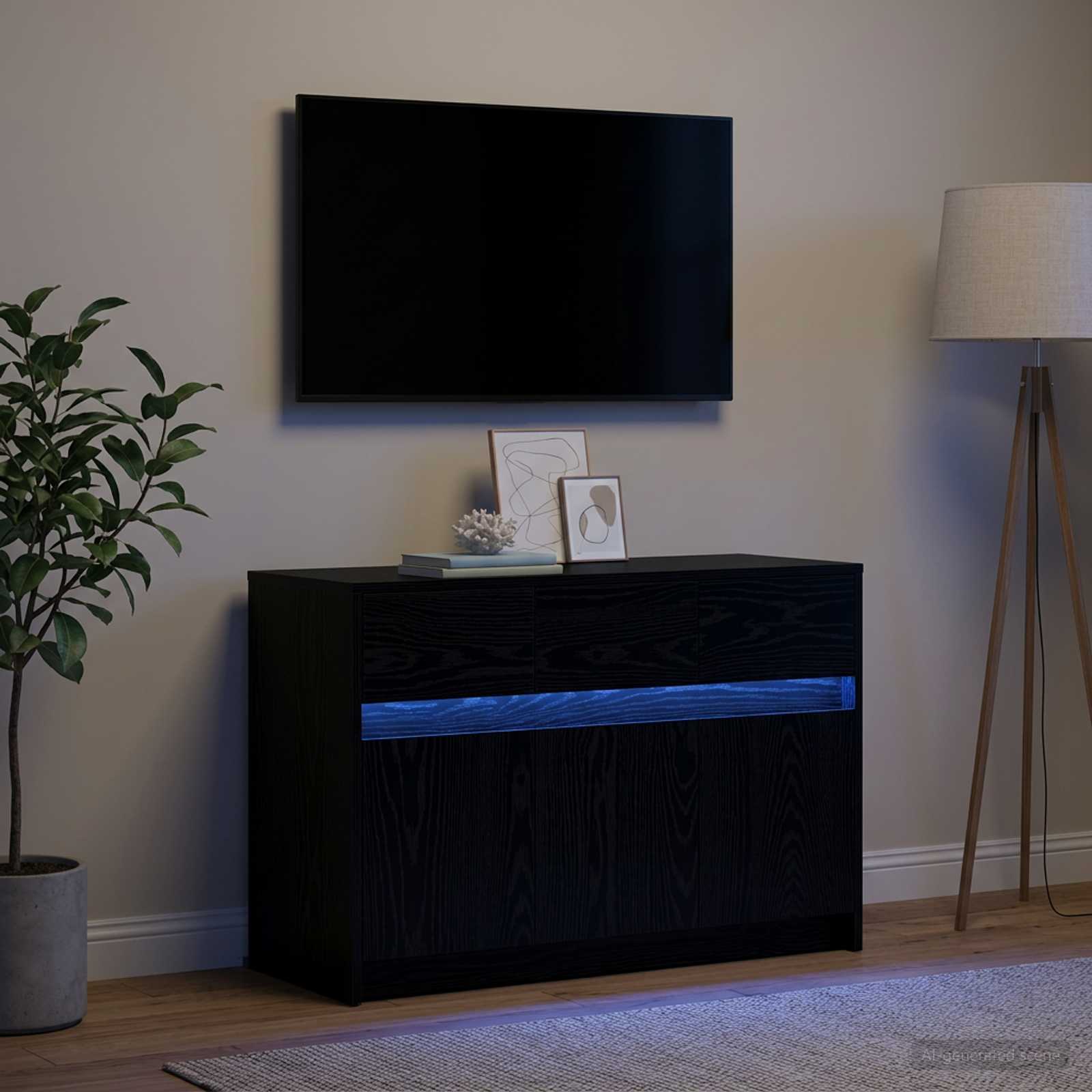 TV-Schränk 91 x 34 x 61 cm Schwarze Eiche Holzwerkstoff
