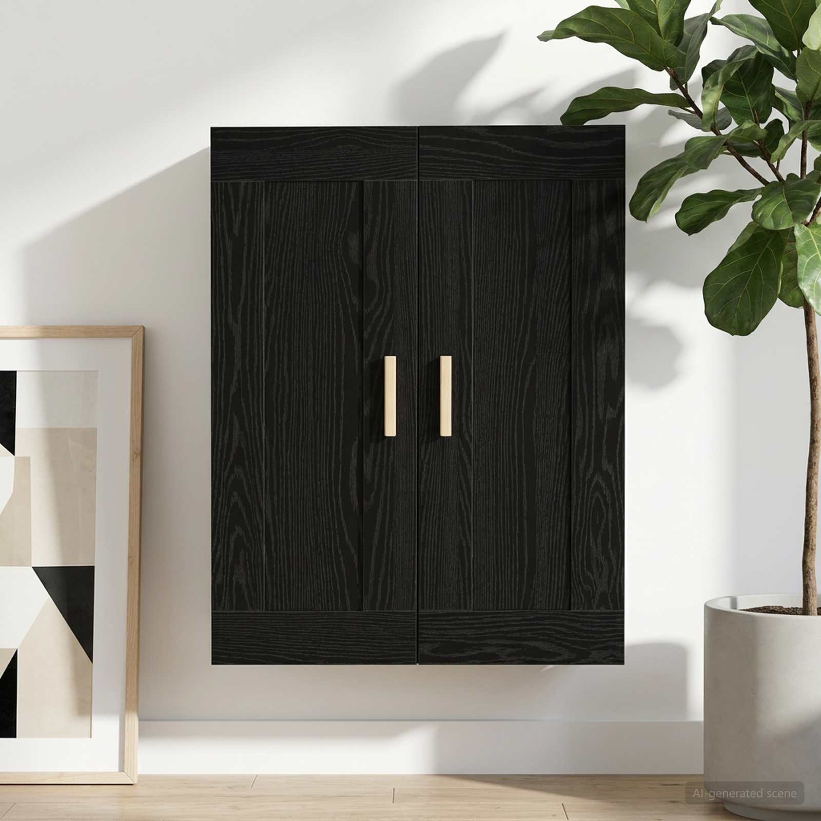 Wandschrank Wandhalterung Schwarz Eichen-Optik Holzwerkstoff
