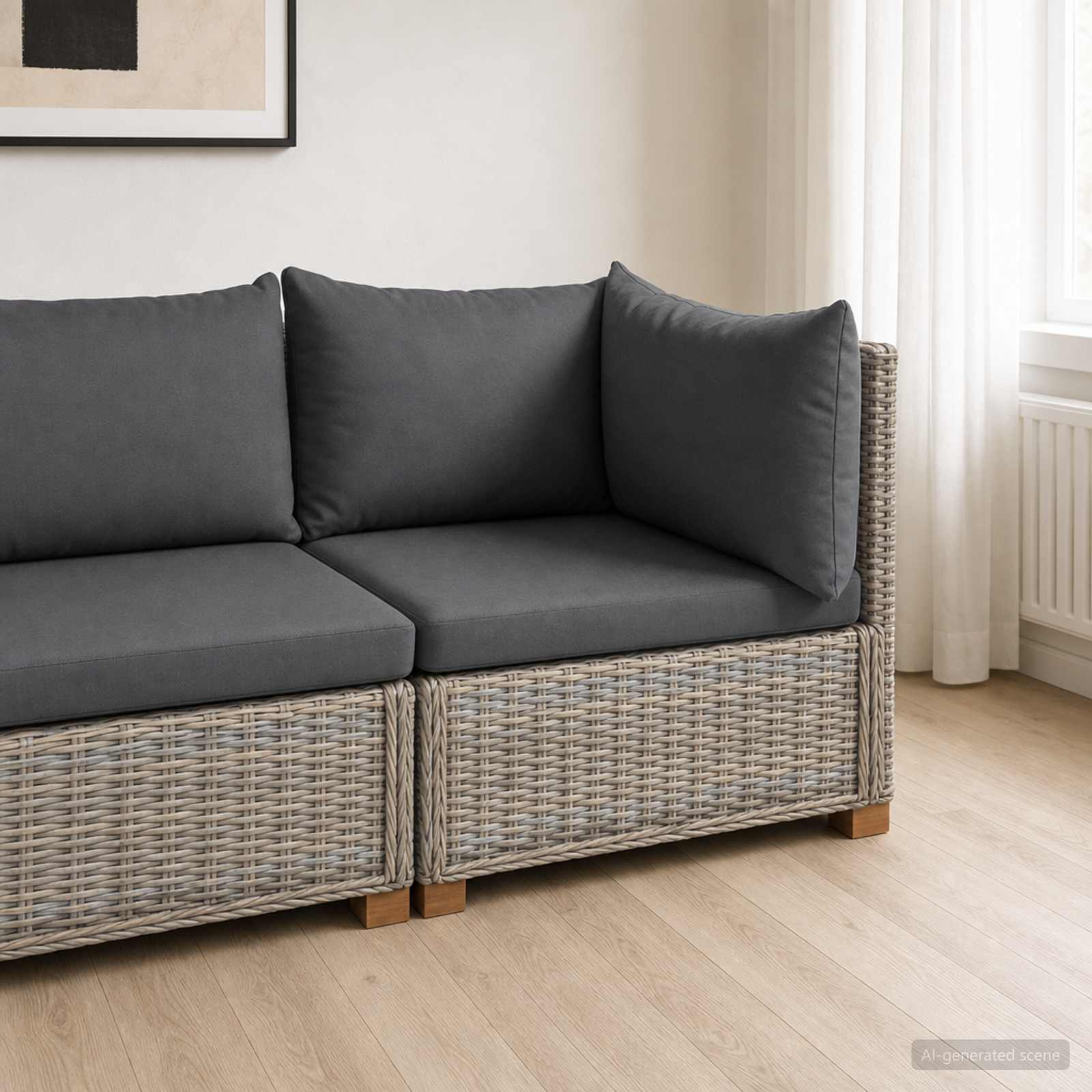 Ecksofa mit Kissen GENDT Natürliches Rattan Kubu Grau
