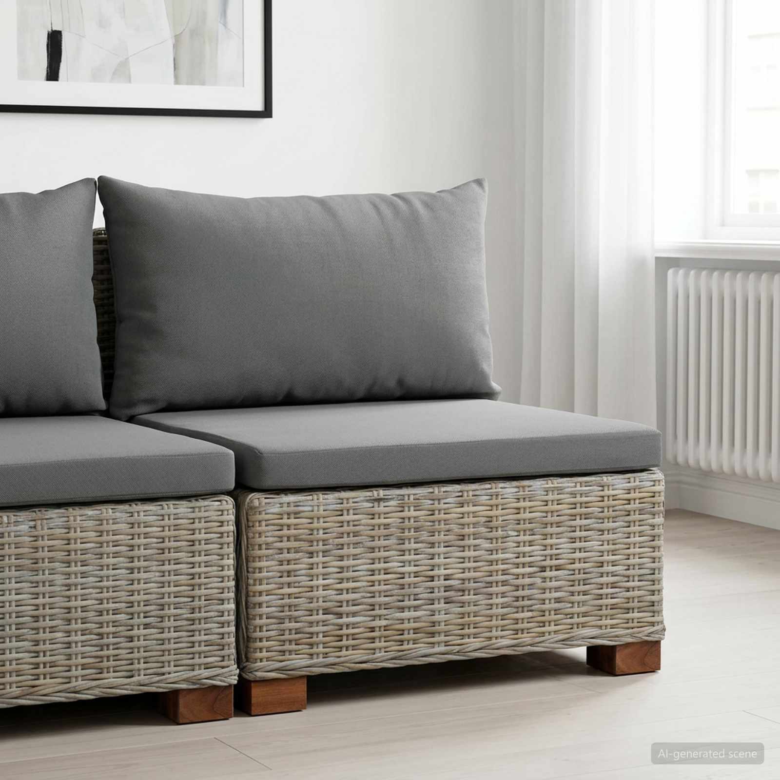 Mittels Sofa mit Kissen GENDT Naturrattan Kubu Grau
