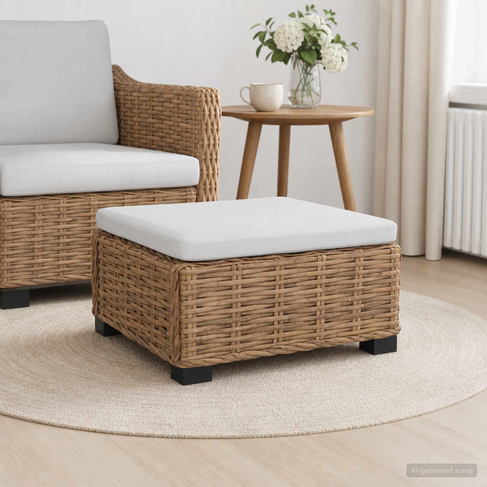 Hocker mit Kissen GENDT Naturrattan Natur