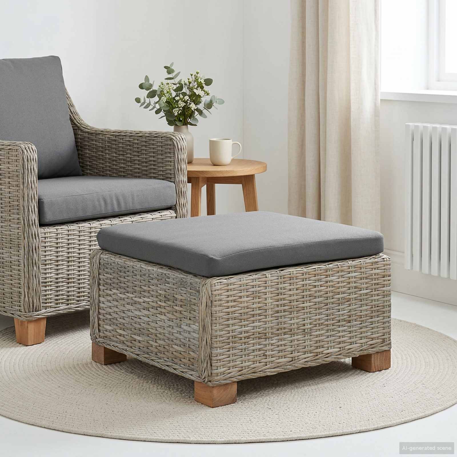 Hocker mit Kissen GENDT Naturrattan Kubu Grau