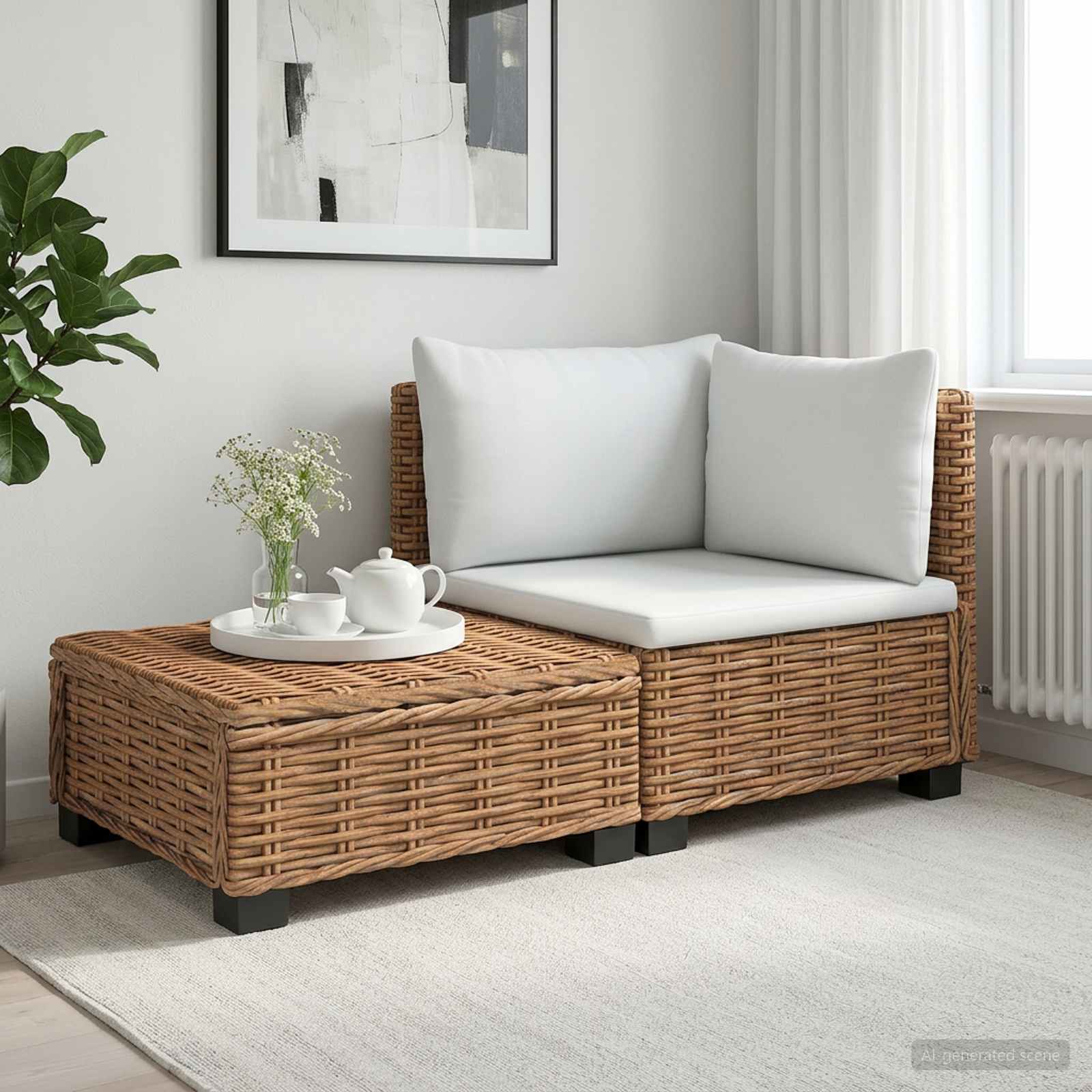 2 Stk. Rattan-Lounge-Set mit Kissen GENDT Naturrattan Natur
