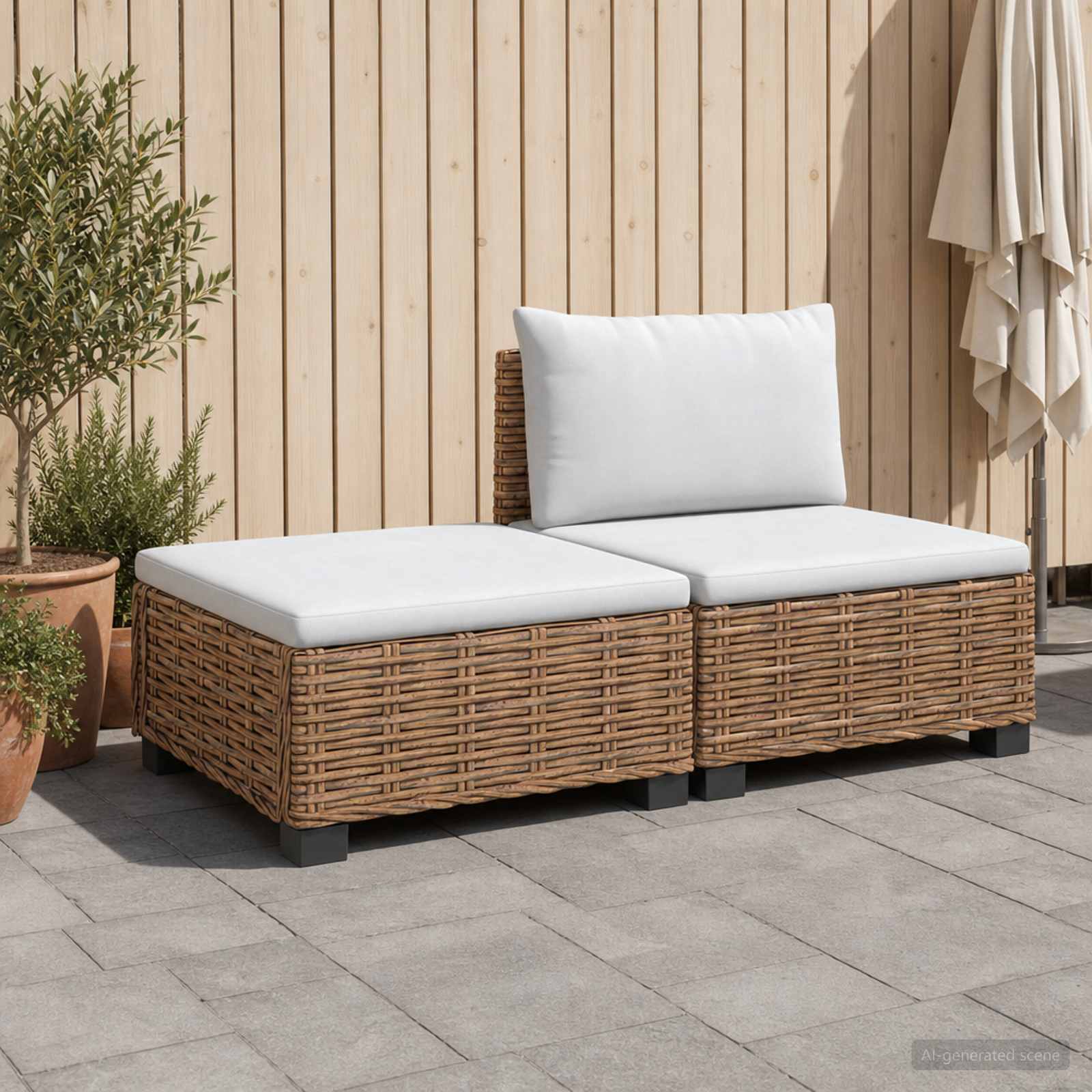 2 Stk. Rattan-Lounge-Set mit Kissen GENDT Naturrattan Natur
