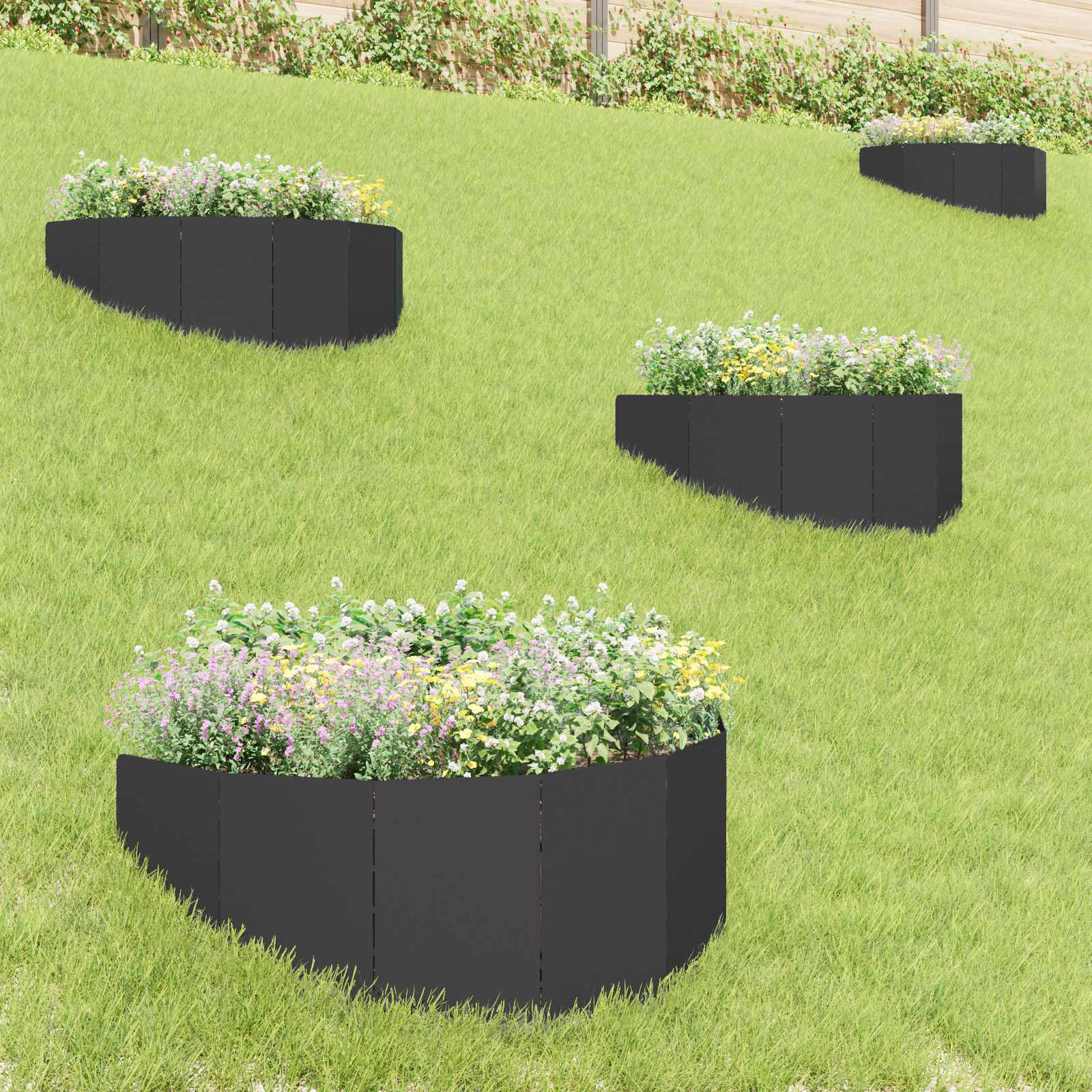 Raseneinfassung 4 stk. 100 x 45 cm Stahl Schwarz