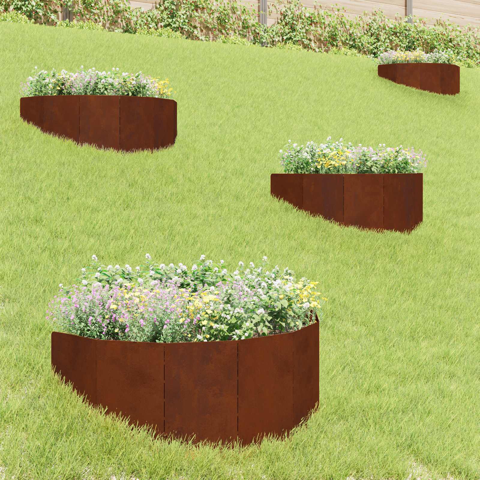 Raseneinfassung 4 stk. 100 x 45 cm Stahl Rostig