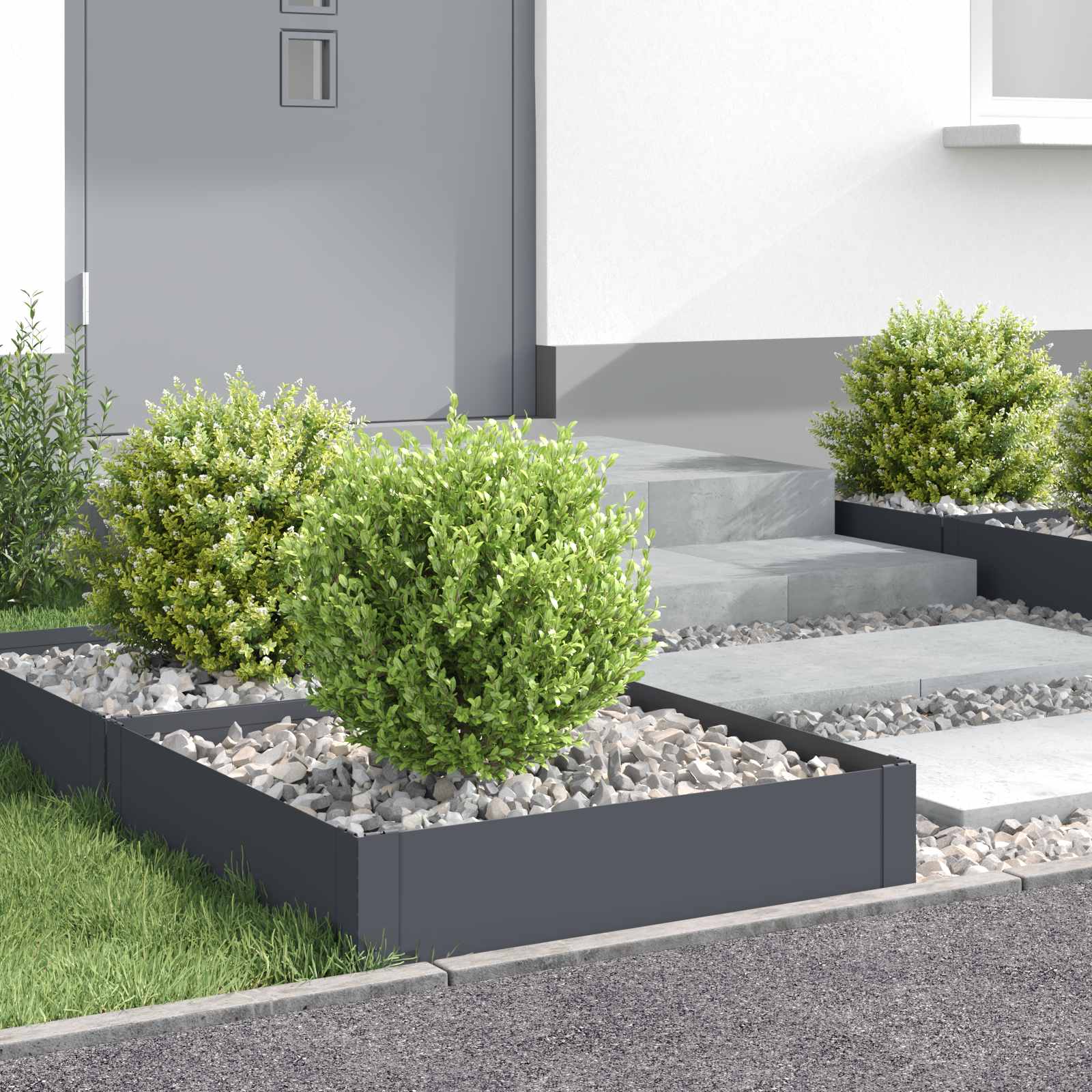 Raseneinfassung 4 stk. 60 x 60 x 20 cm Stahl Anthrazit