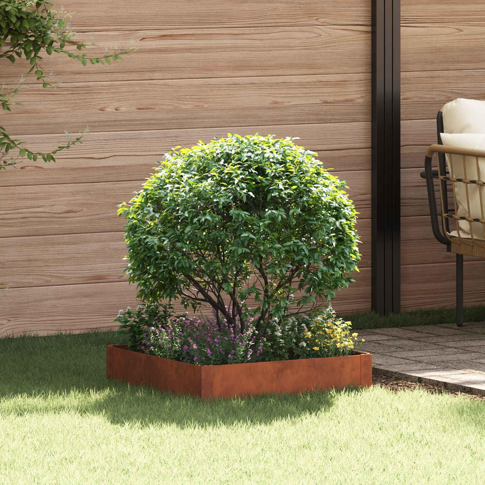 Raseneinfassung 60 x 60 x 20 cm Stahl Rostig