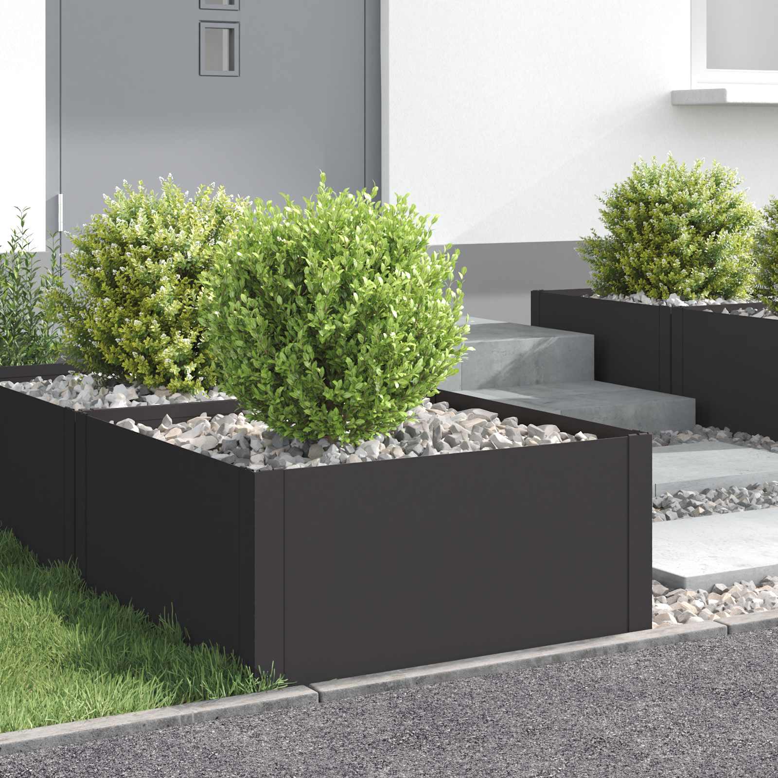 Raseneinfassung 4 stk. 60 x 60 x 35 cm Stahl Schwarz