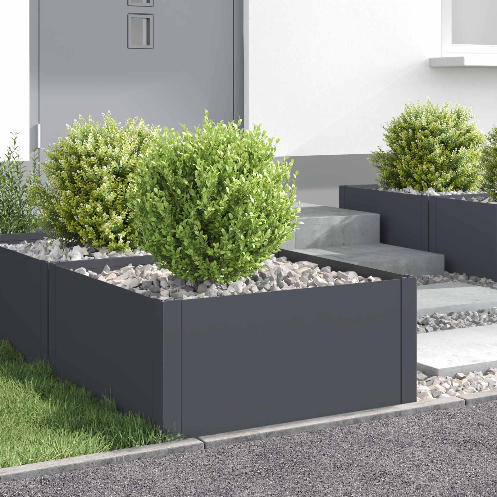 Raseneinfassung 4 stk. 60 x 60 x 35 cm Stahl Anthrazit