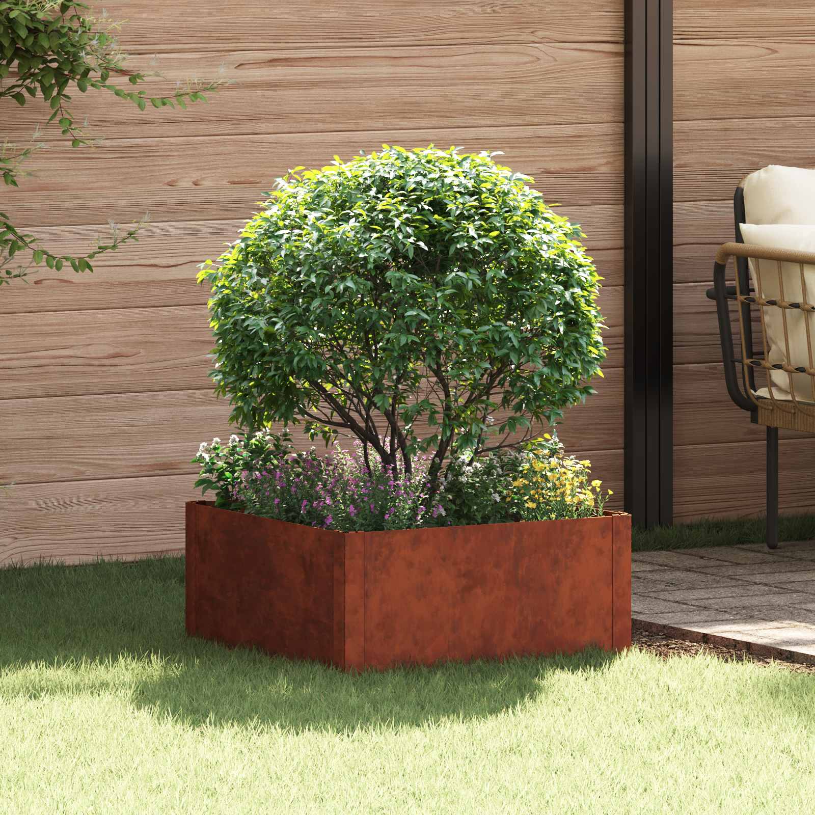 Raseneinfassung 60 x 60 x 35 cm Stahl Rostig