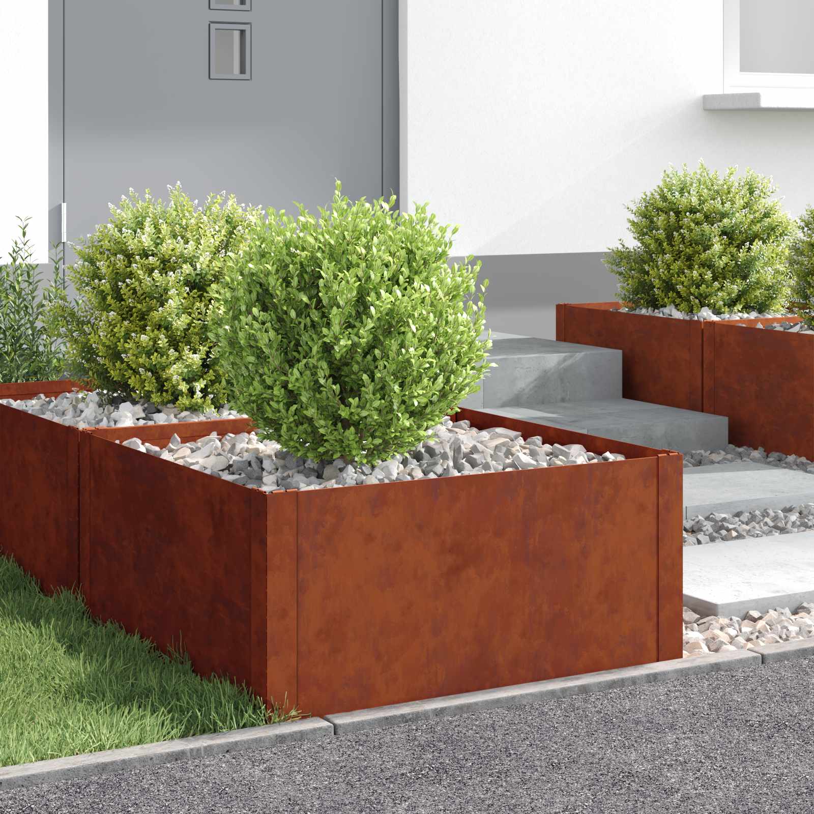 Raseneinfassung 4 stk. 60 x 60 x 35 cm Stahl Rostig