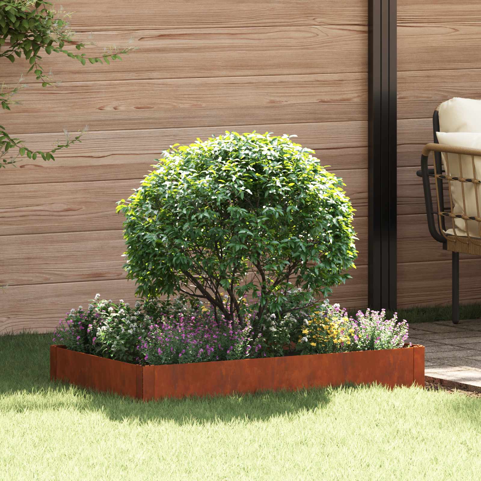 Raseneinfassung 100 x 60 x 20 cm Stahl Rostig
