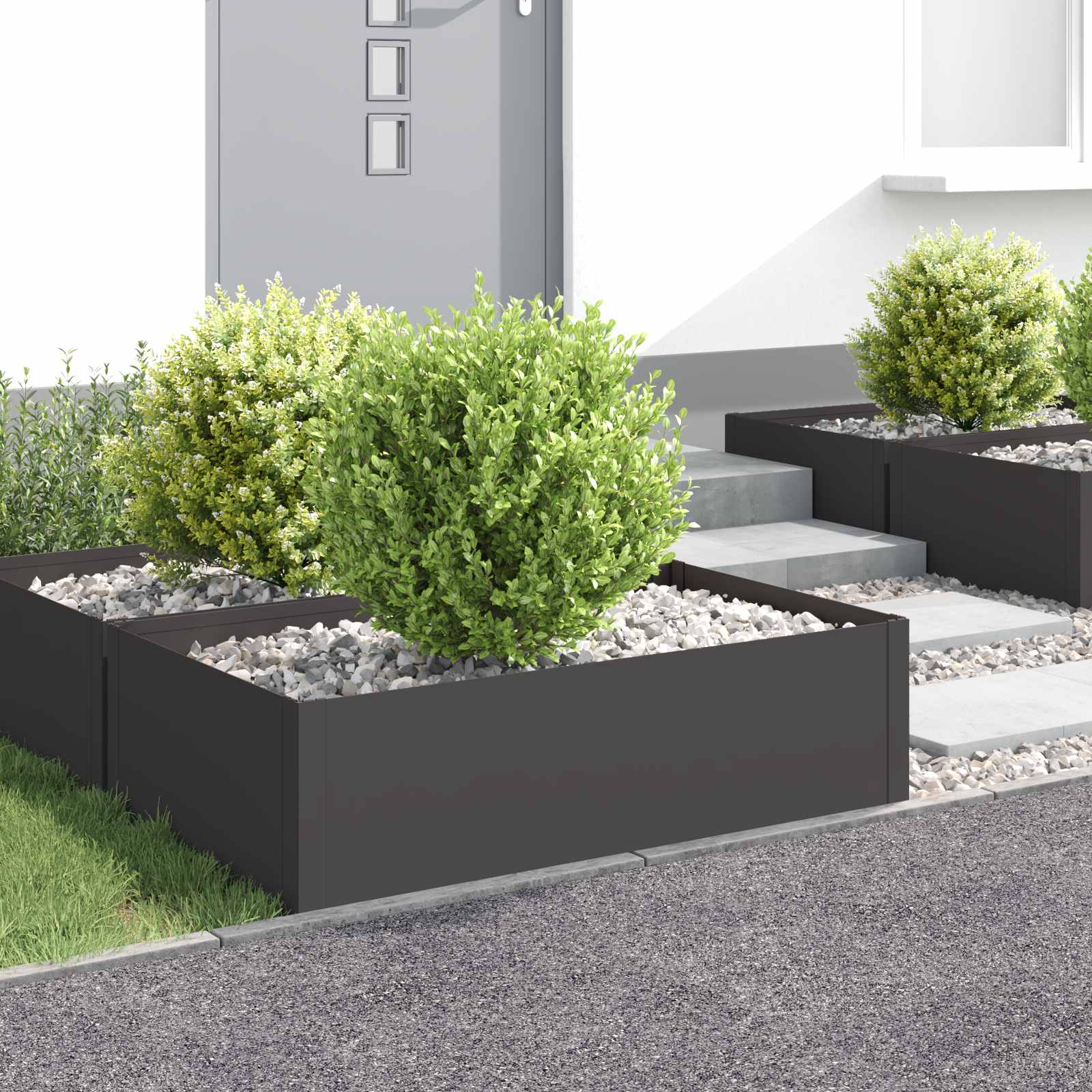 Raseneinfassung 4 stk. 100 x 60 x 35 cm Stahl Schwarz