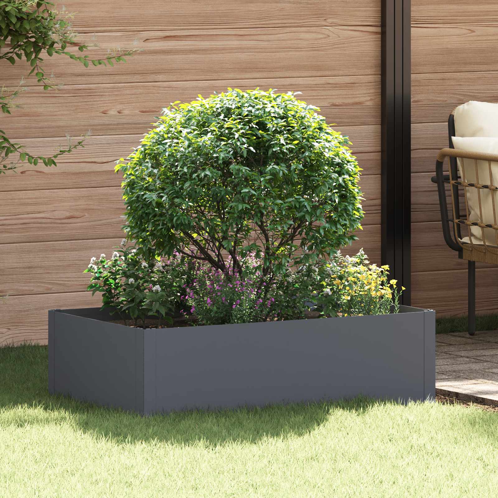 Raseneinfassung 100 x 60 x 35 cm Stahl Anthrazit