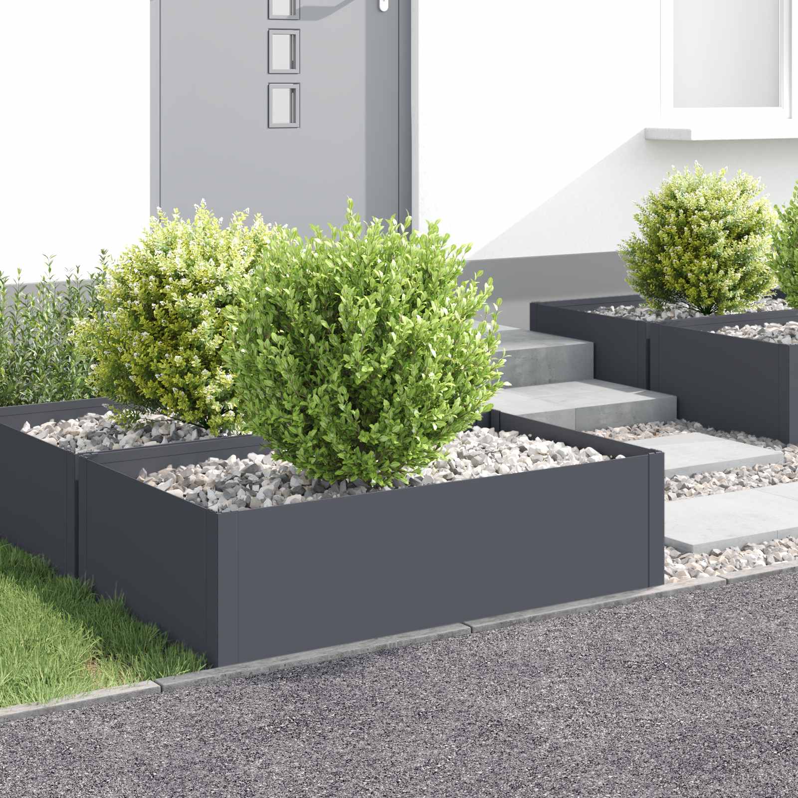 Raseneinfassung 4 stk. 100 x 60 x 35 cm Stahl Anthrazit