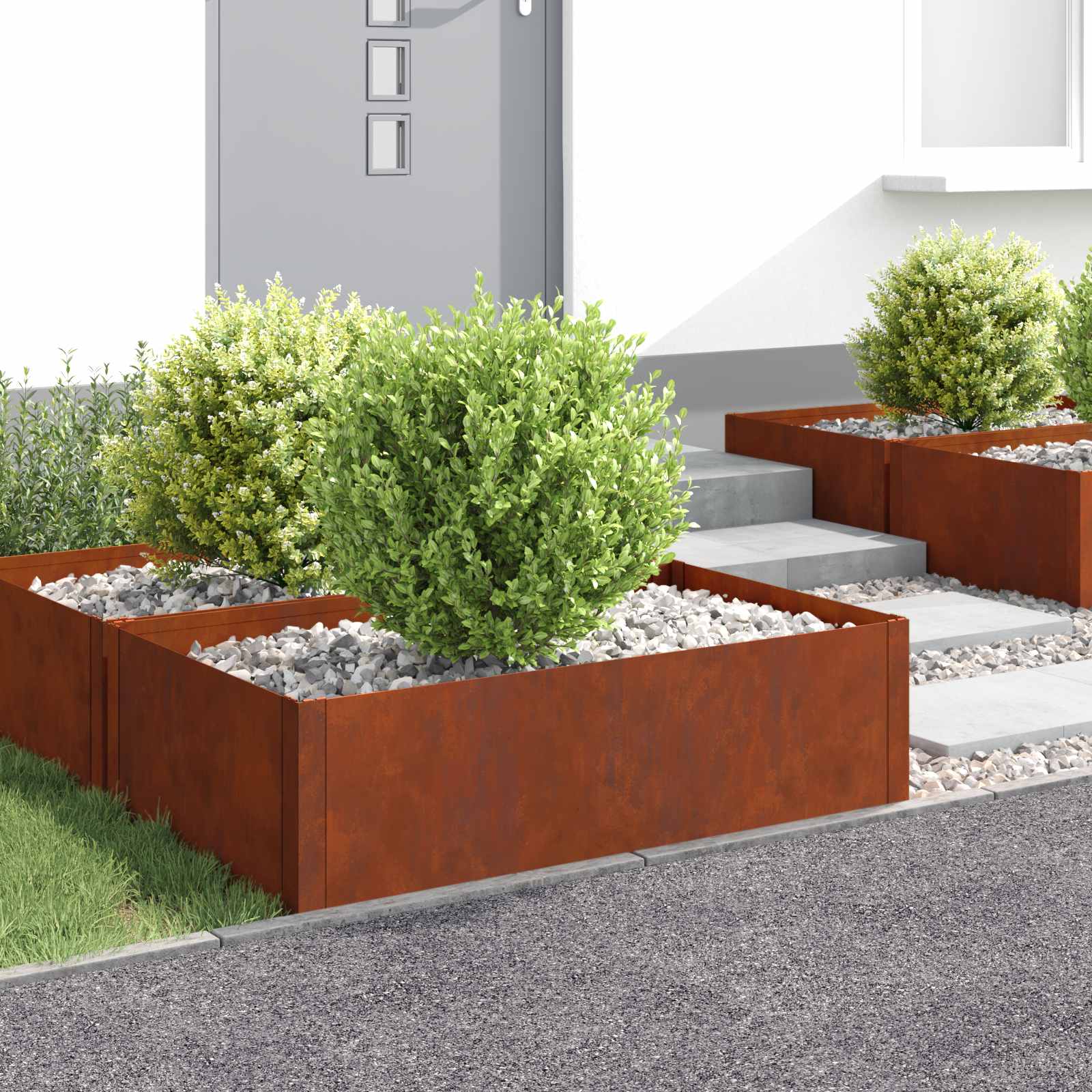 Raseneinfassung 4 stk. 100 x 60 x 35 cm Stahl Rostig