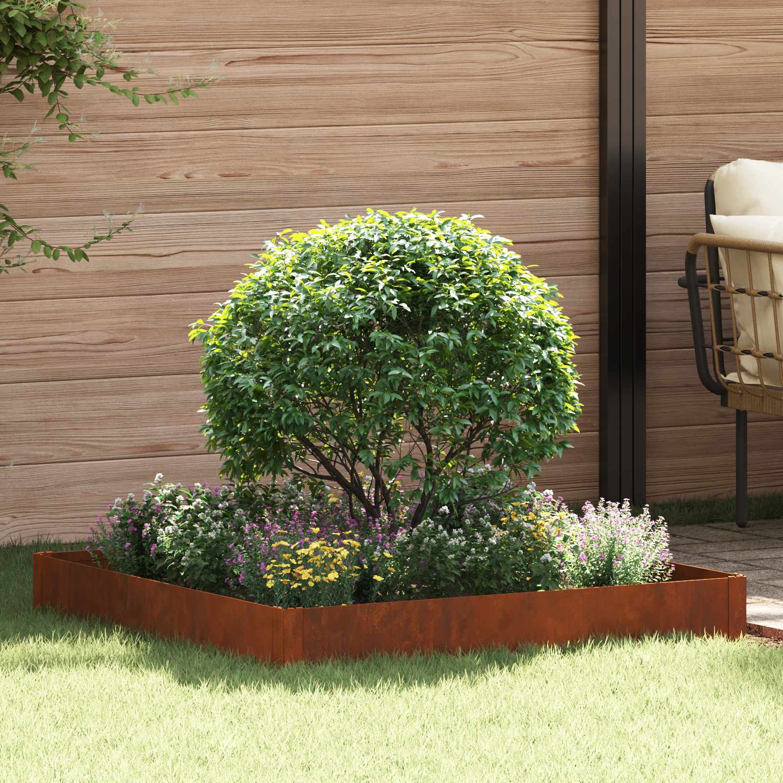 Raseneinfassung 100 x 100 x 20 cm Stahl Rostig