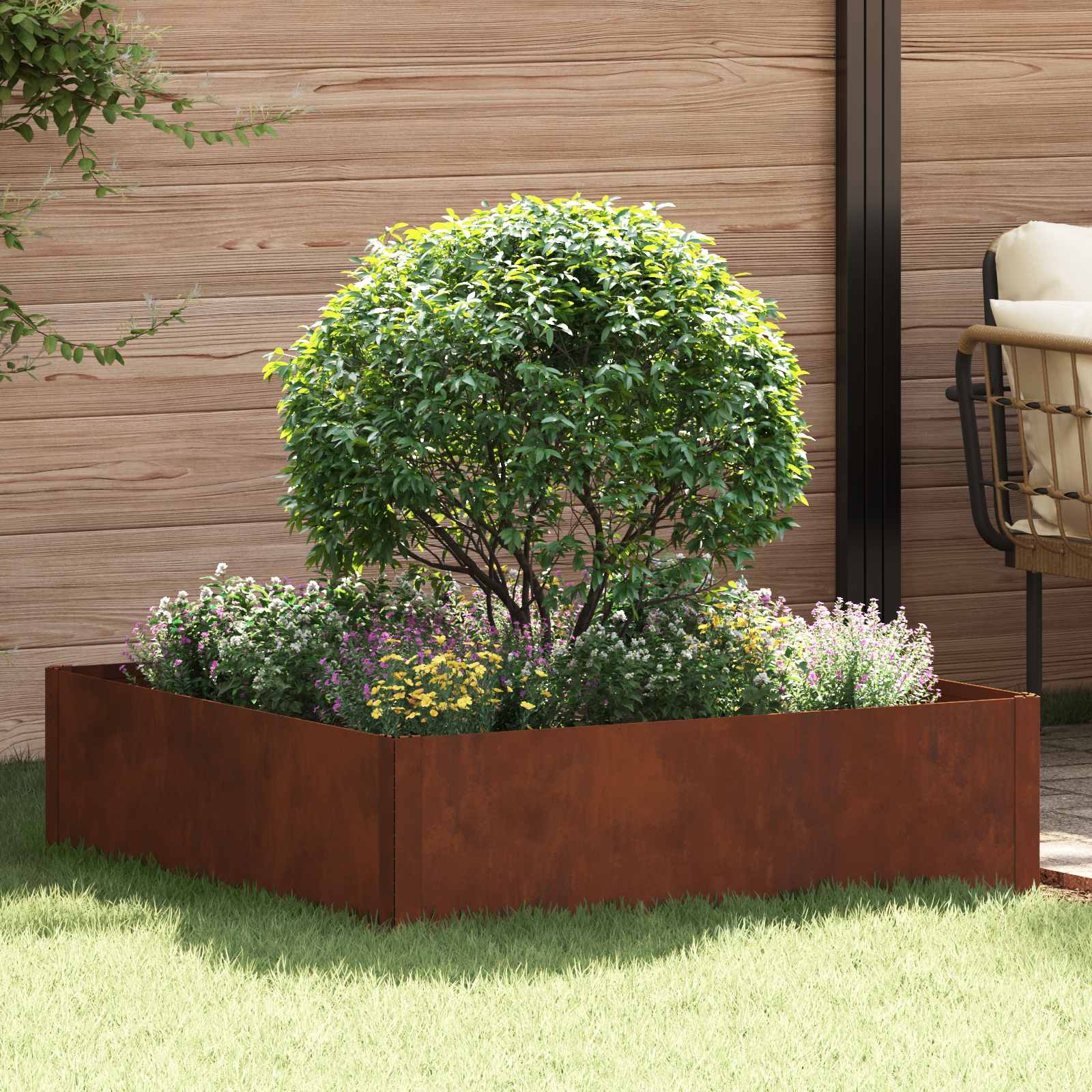 Raseneinfassung 100 x 100 x 35 cm Stahl Rostig