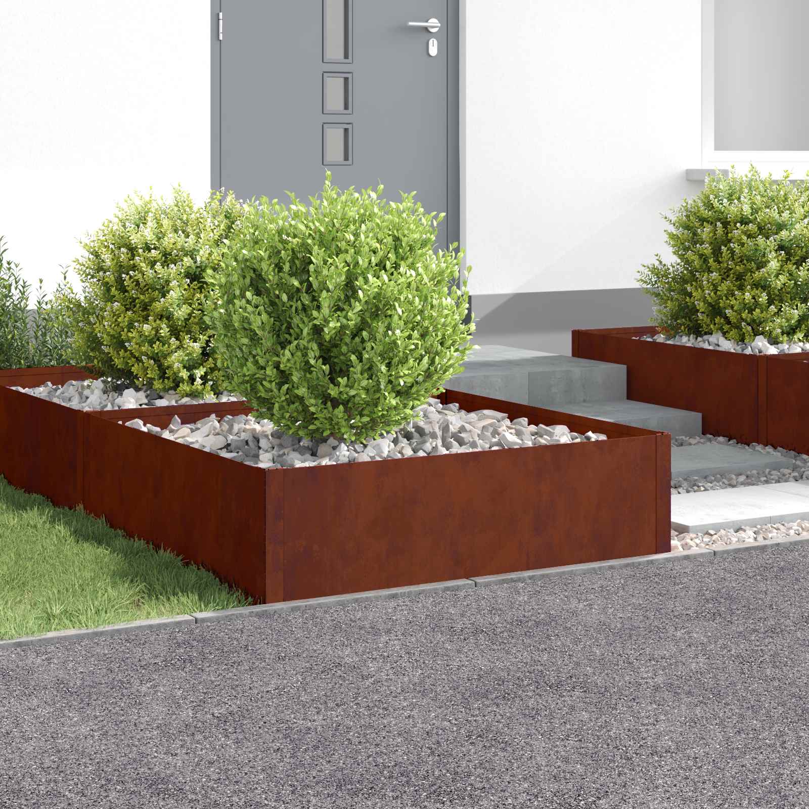 Raseneinfassung 4 stk. 100 x 100 x 35 cm Stahl Rostig
