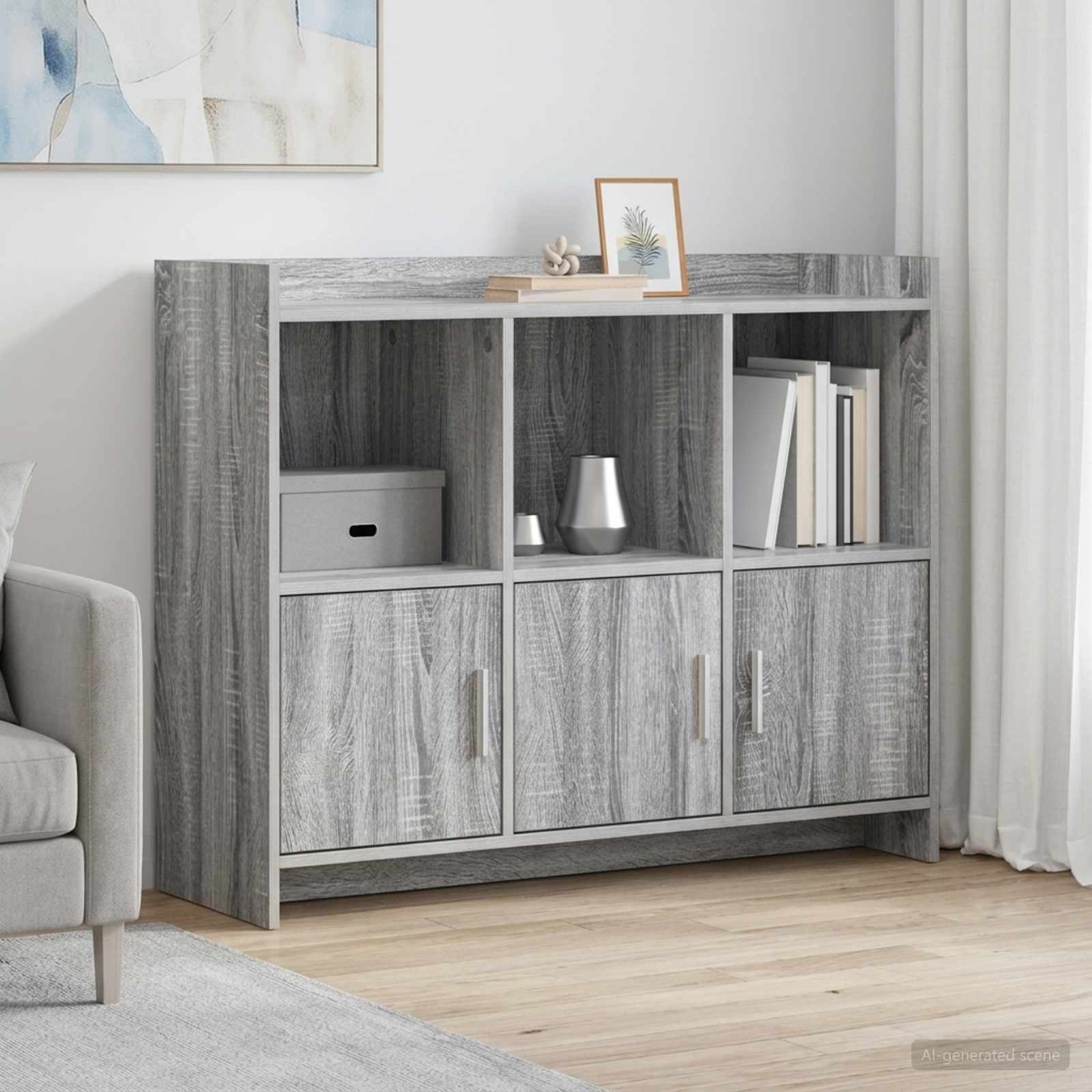 Sideboard Grau Sonoma 98,5 x 33 x 80 cm Holzwerkstoff