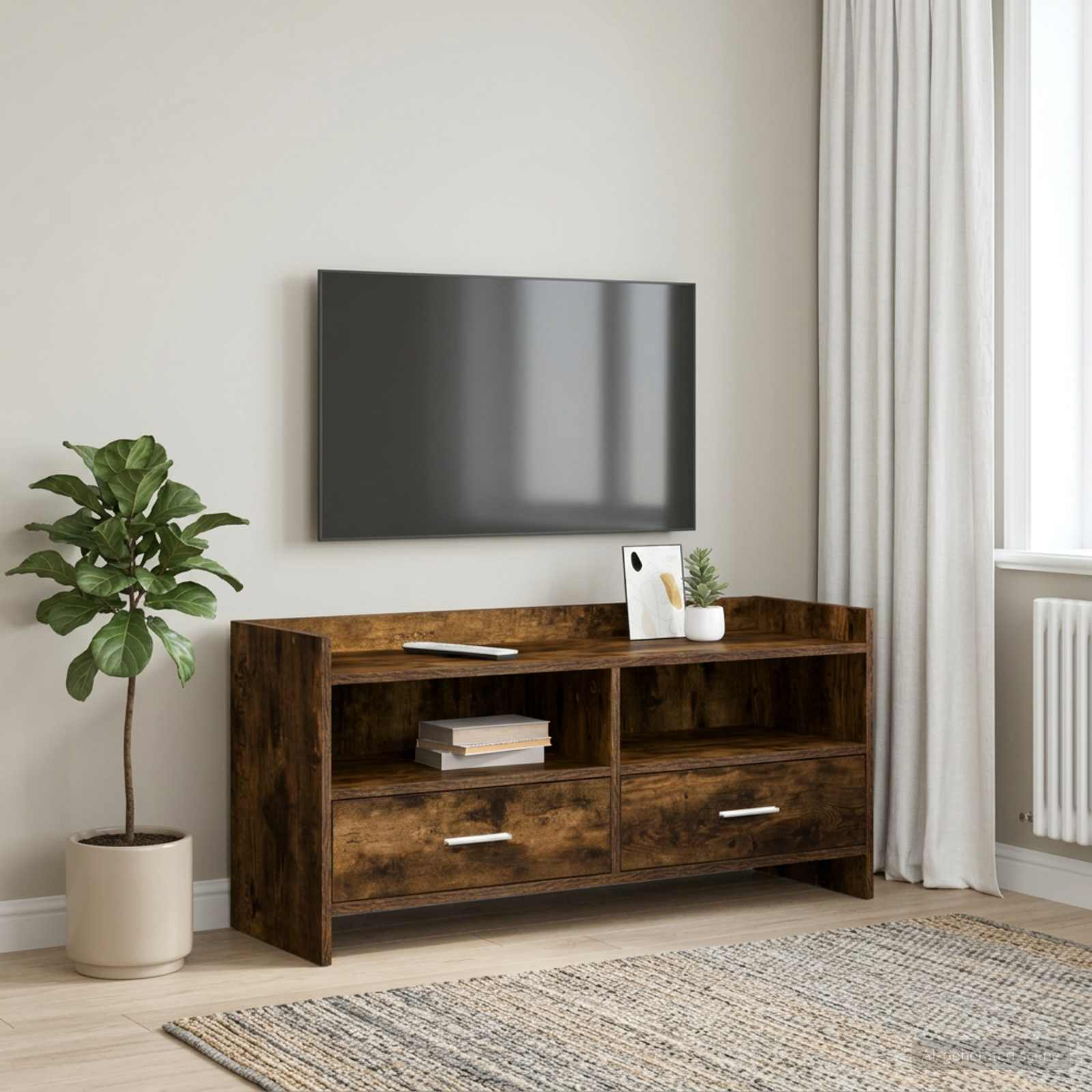 TV-Schränk 100 x 33 x 47 cm Geräucherte Eiche Holzwerkstoff