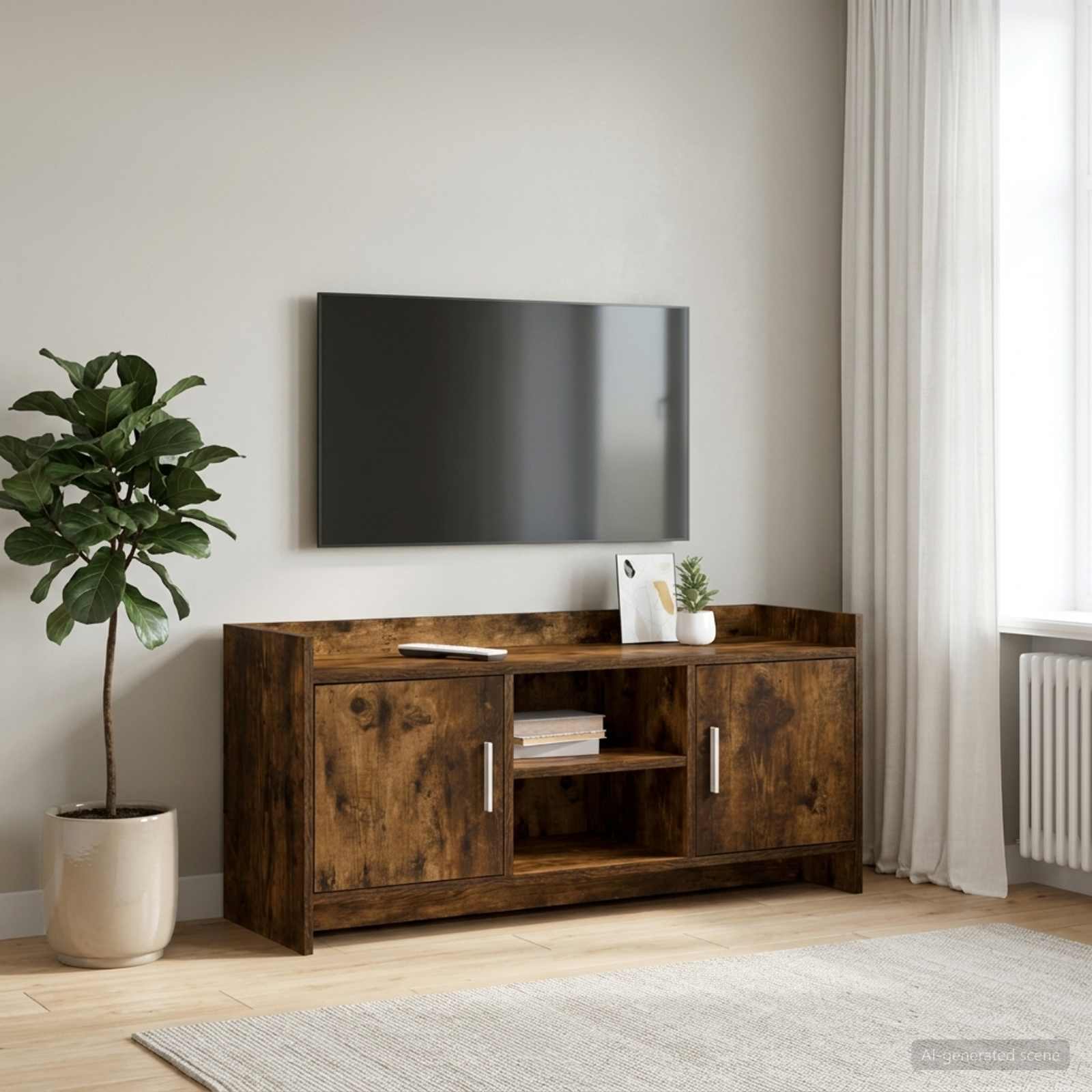TV-Schränk 102 x 33 x 47 cm Geräucherte Eiche Holzwerkstoff