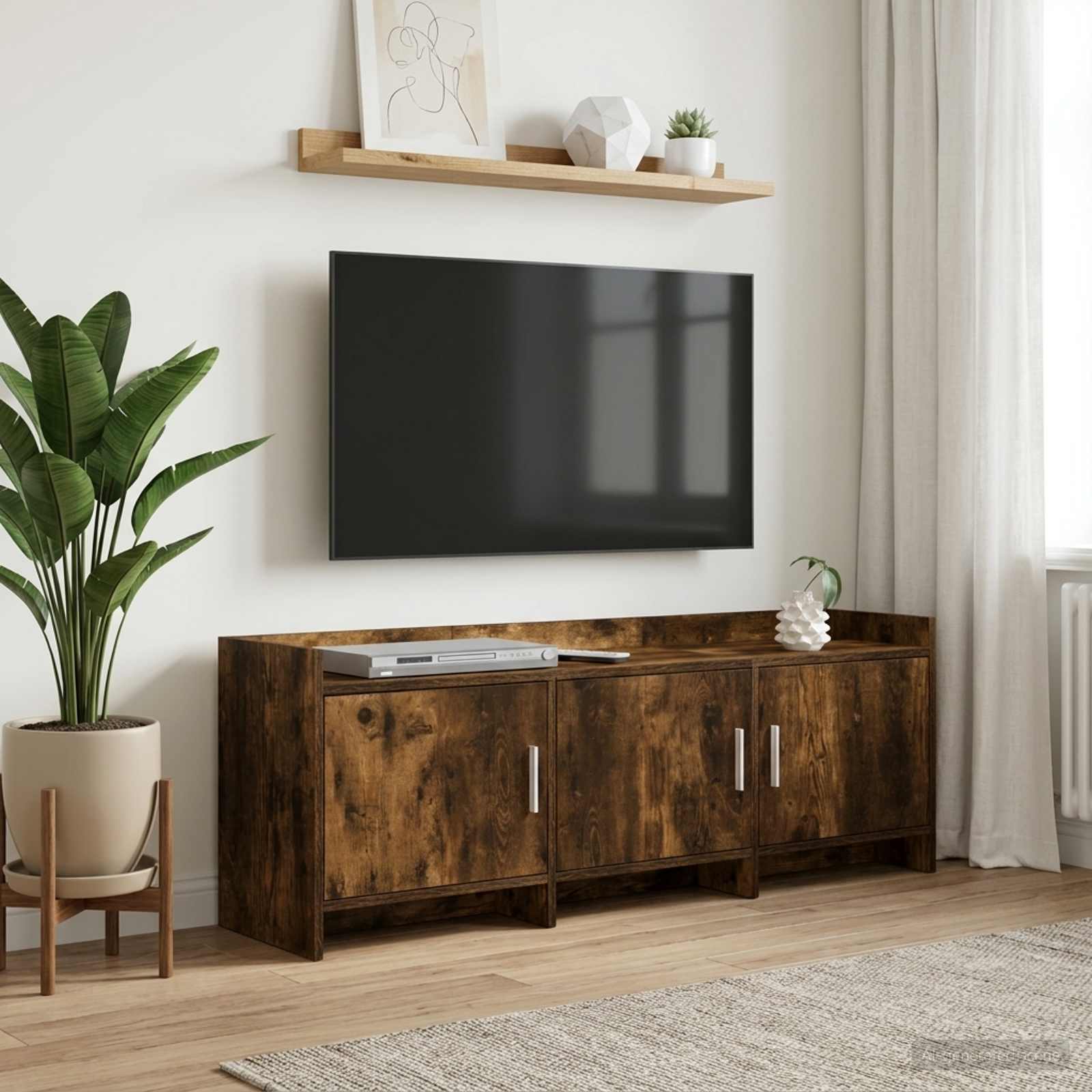 TV-Schränk 130 x 33 x 47 cm Geräucherte Eiche Holzwerkstoff