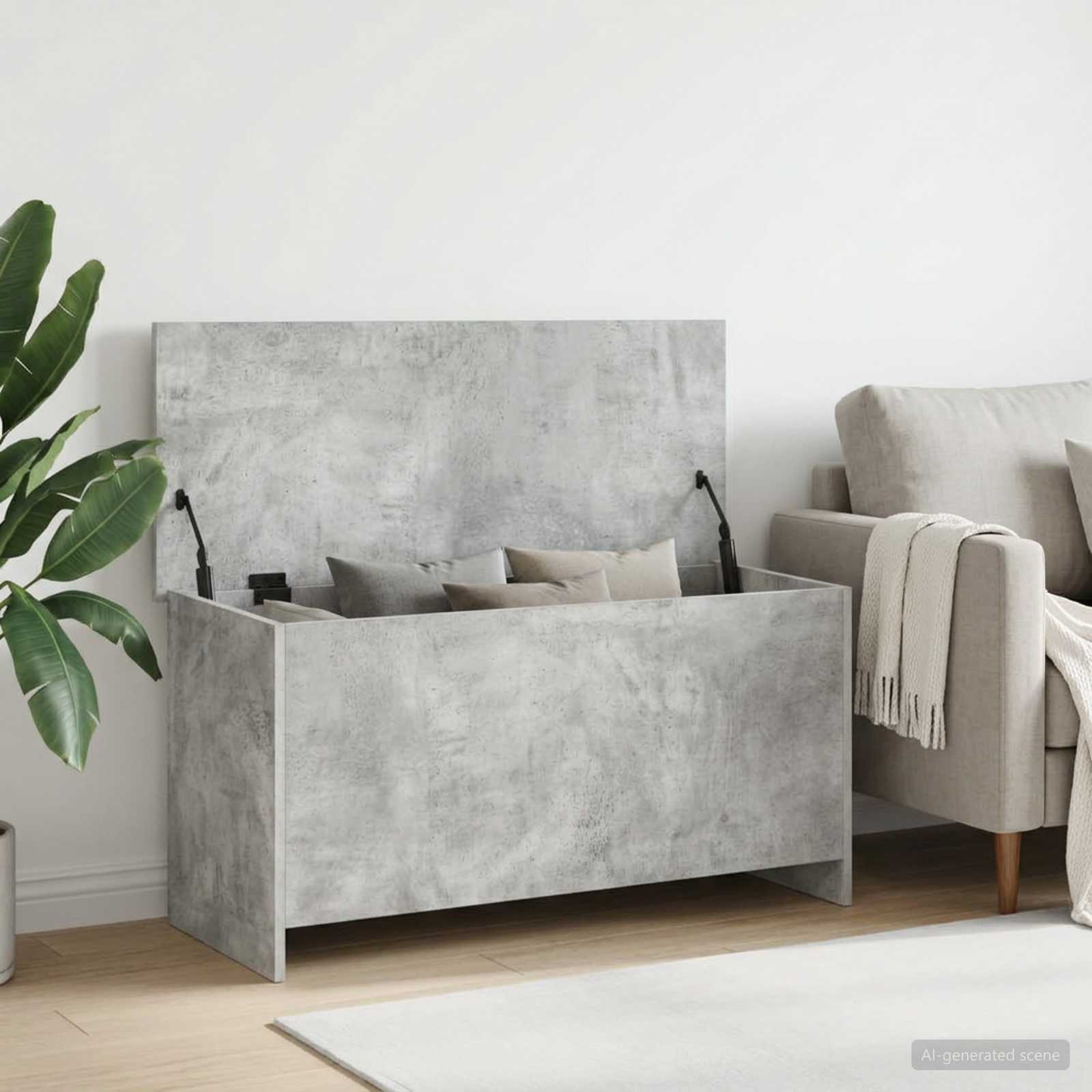 Aufbewahrungstruhe Betongrau 100 x 40 x 50 cm Holzwerkstoff