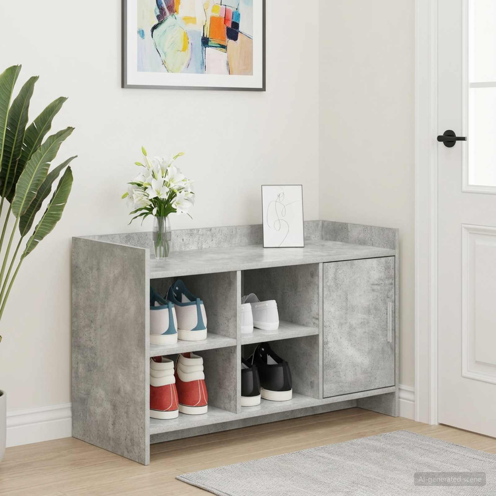 Schuhschrank mit Tür Betongrau 100 x 39,5 x 51 cm Holzwerkstoff