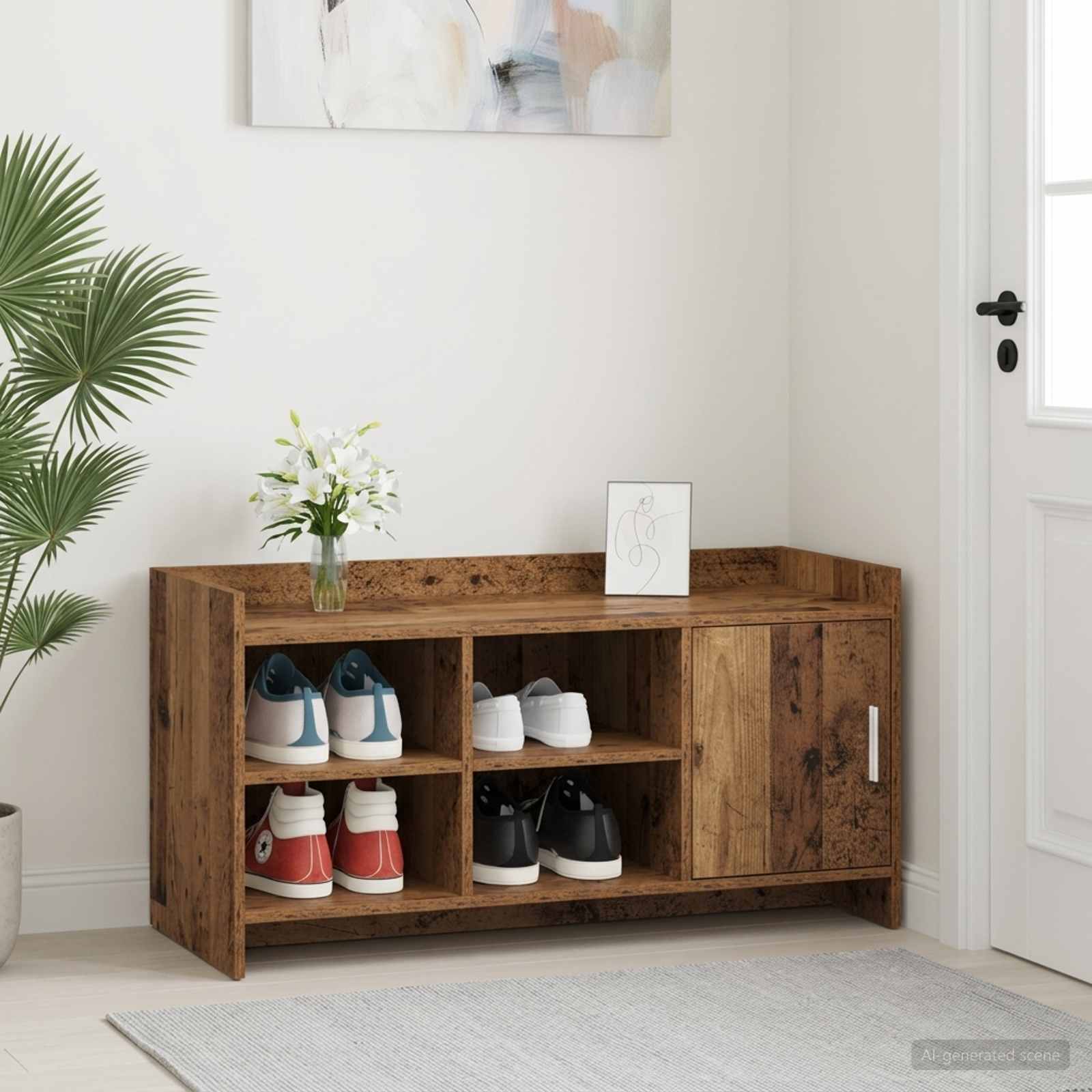 Schuhschrank mit Tür Altholz 100 x 39,5 x 51 cm Holzwerkstoff