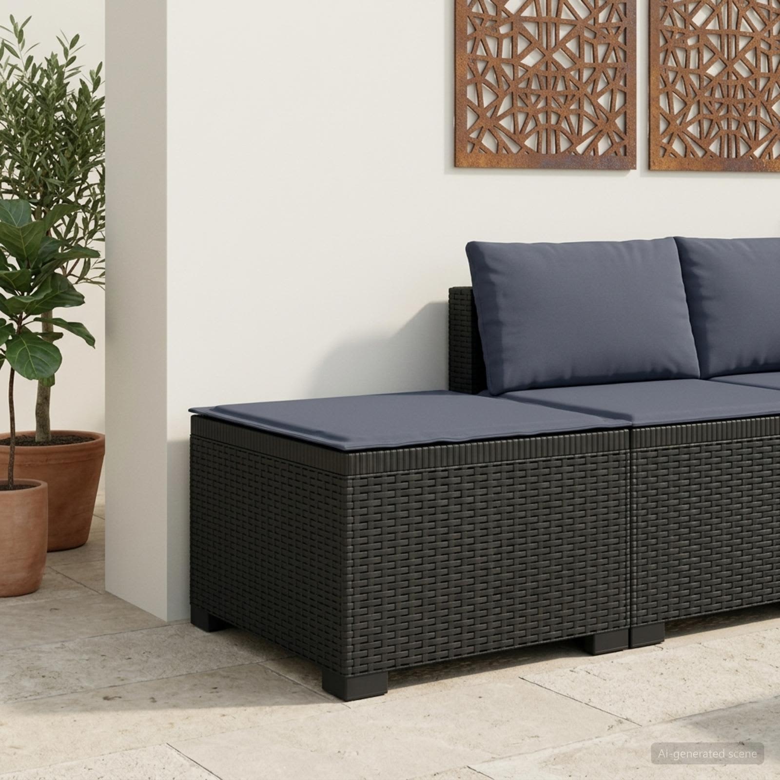 1-Sitzer Garten-Sofa mit Kissen Rattan-Look PP Anthrazit