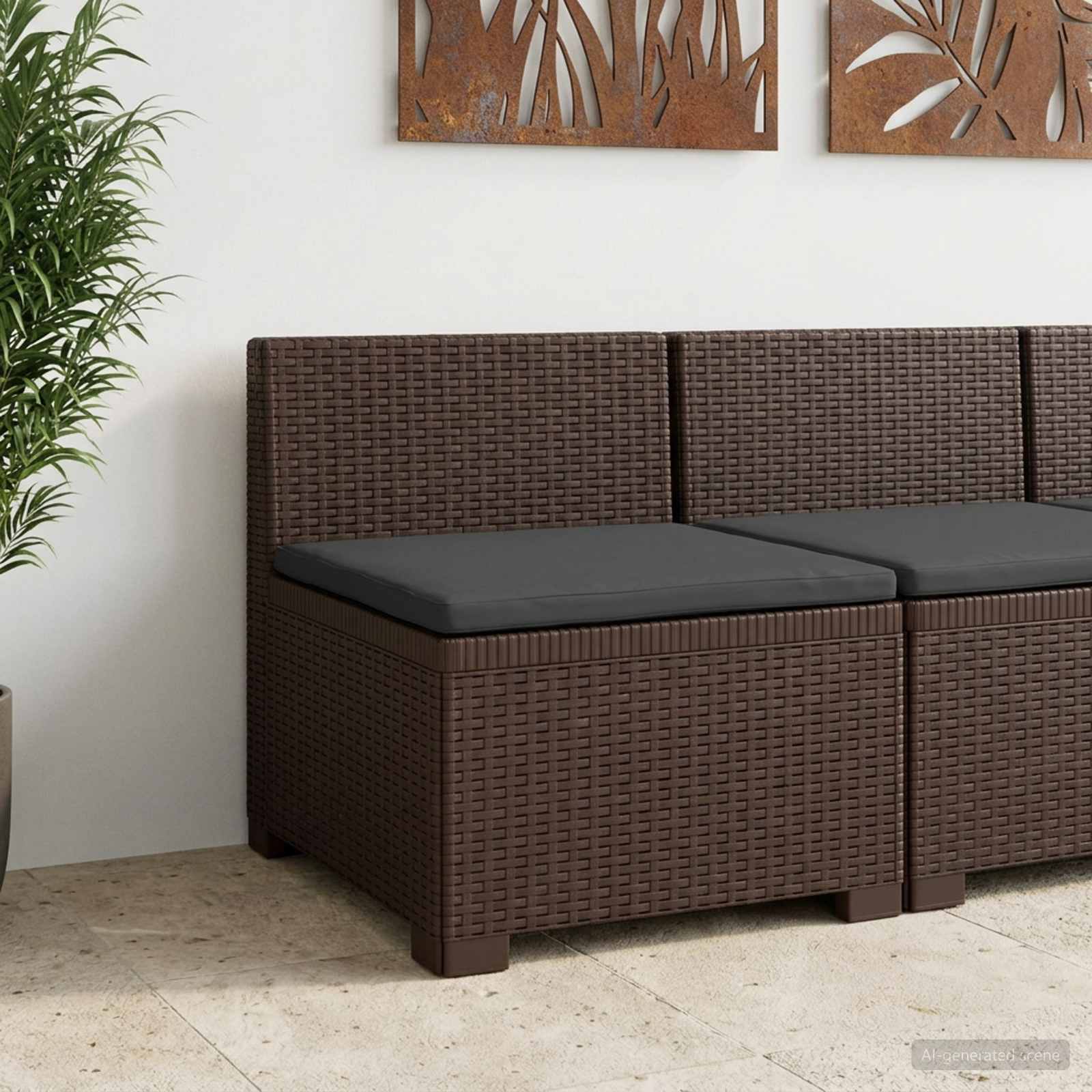 1-Sitzer Garten-Sofa mit Kissen Rattan-Look PP Braun