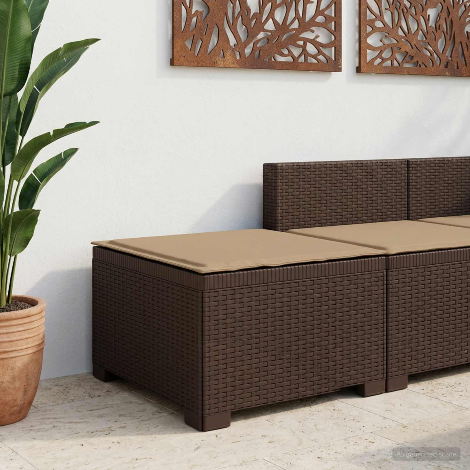 1-Sitzer Garten-Sofa mit Kissen Rattan-Look PP Braun