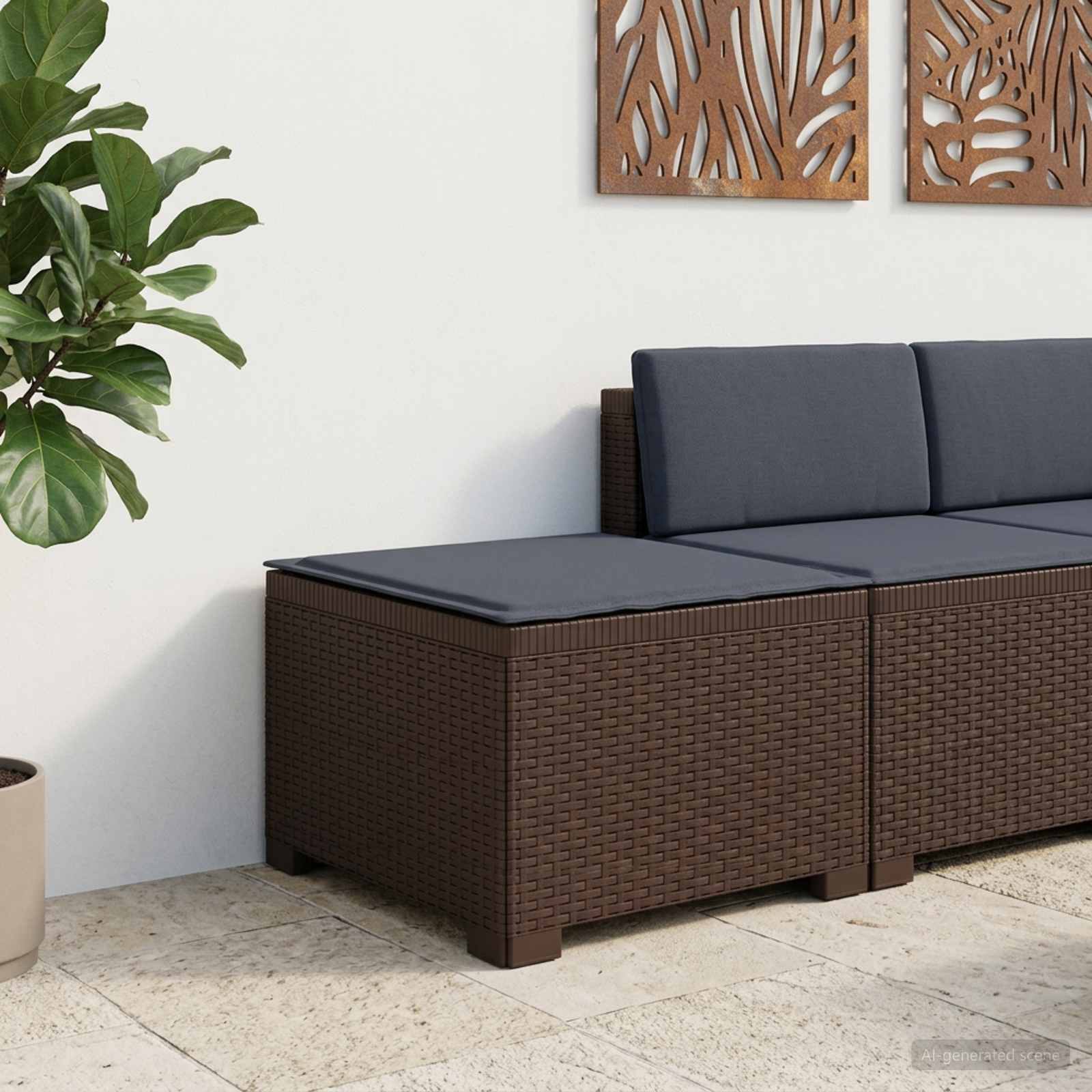 1-Sitzer Garten-Sofa mit Kissen Rattan-Look PP Braun