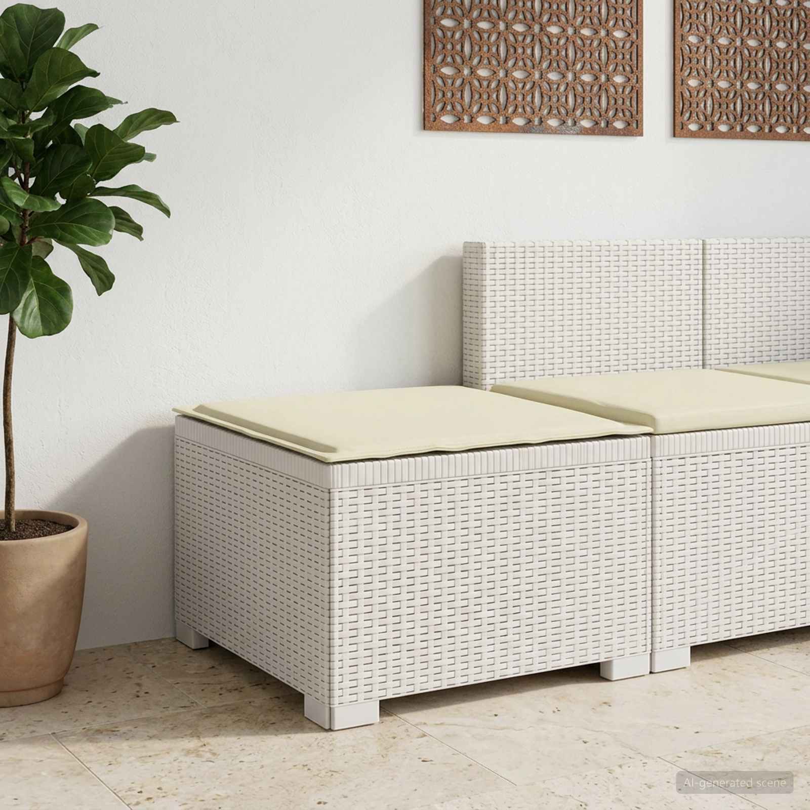 1-Sitzer Garten-Sofa mit Kissen Rattan-Look PP Weiß