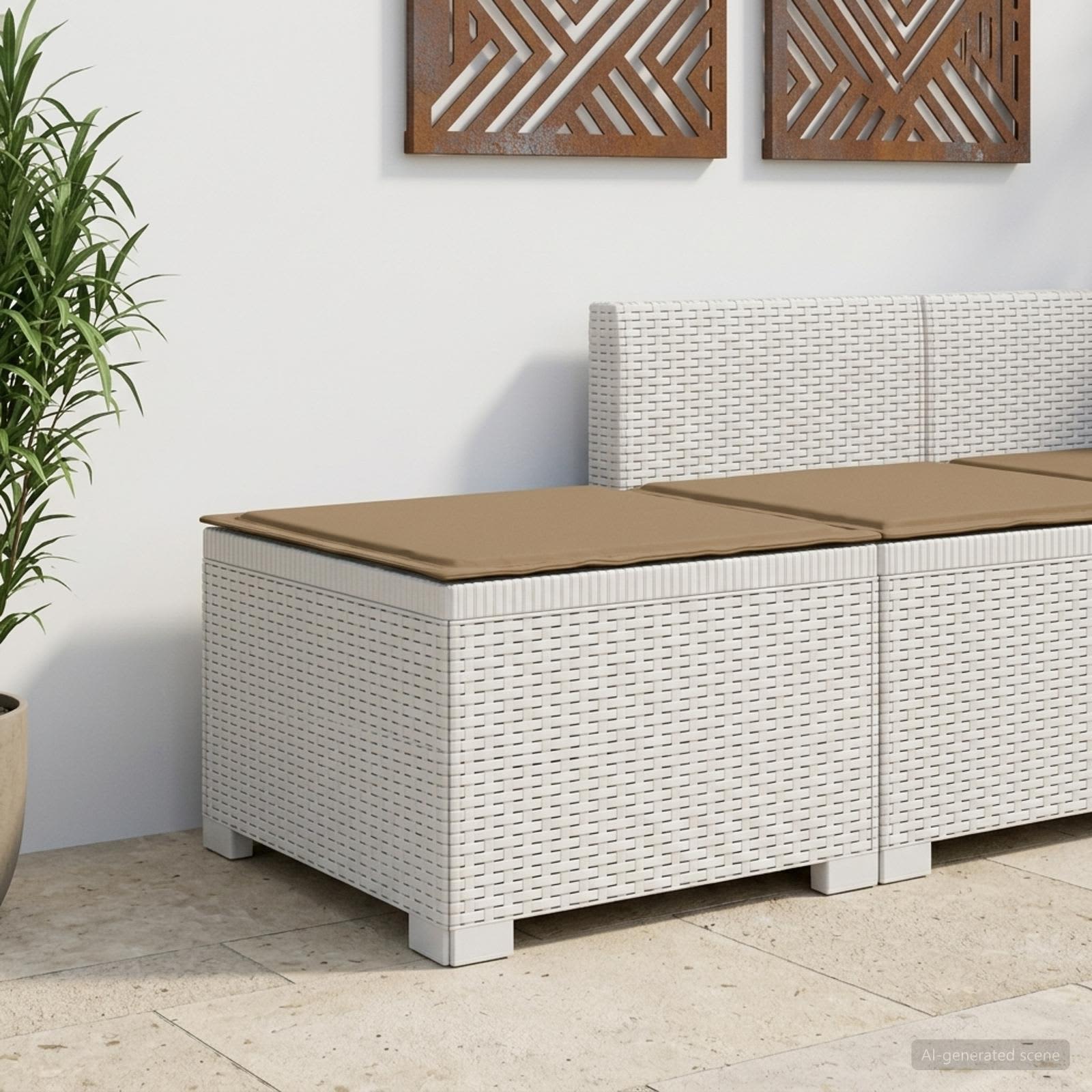 1-Sitzer Garten-Sofa mit Kissen Rattan-Look PP Weiß