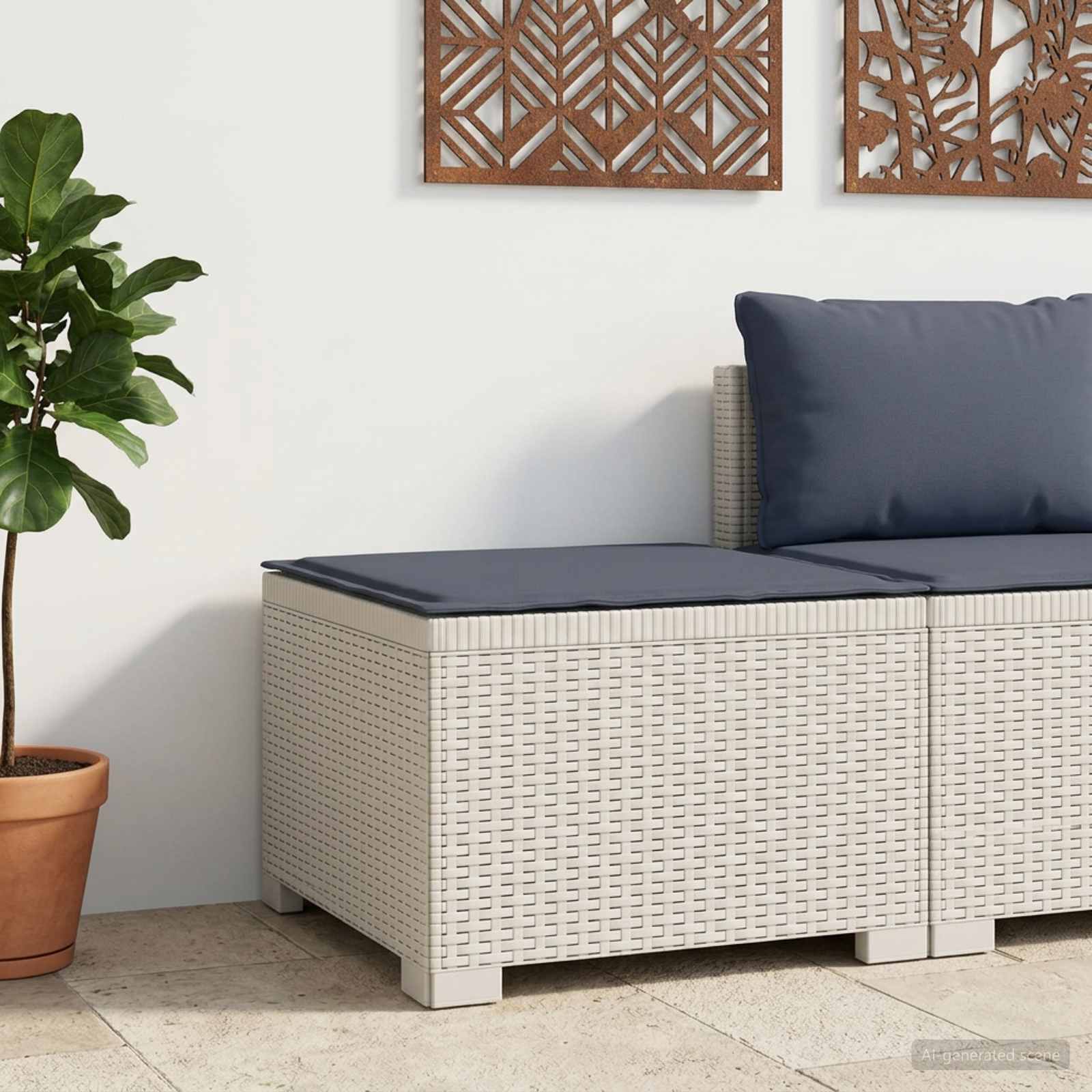 1-Sitzer Garten-Sofa mit Kissen Rattan-Look PP Weiß