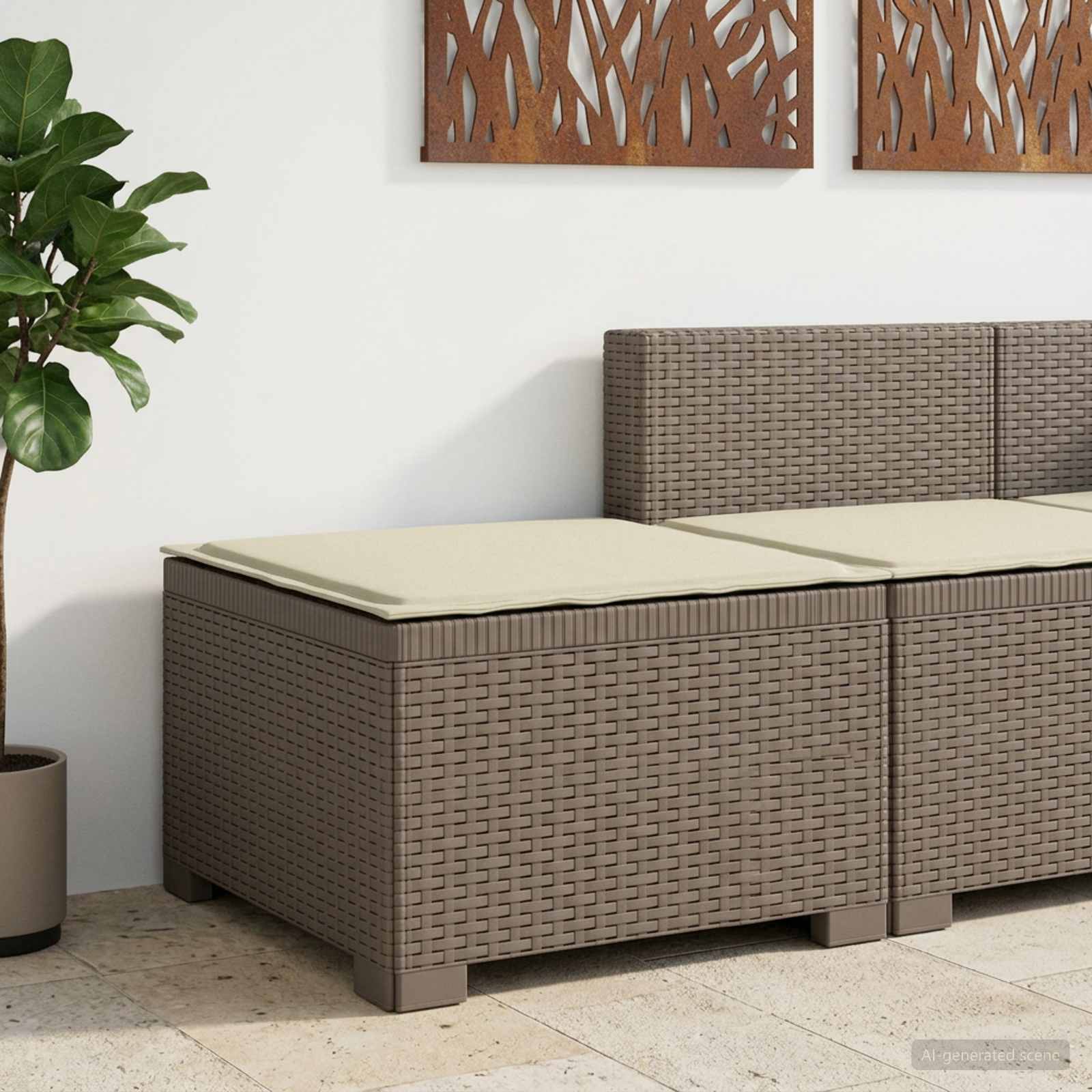 1-Sitzer Garten-Sofa mit Kissen Rattan-Look PP Hellgrau