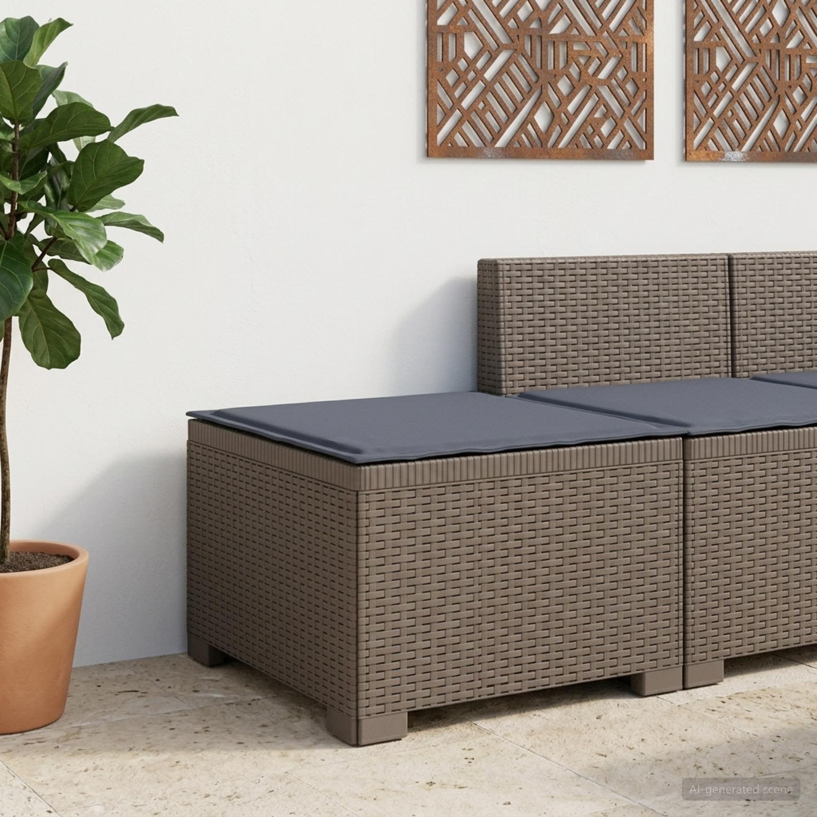 1-Sitzer Garten-Sofa mit Kissen Rattan-Look PP Hellgrau