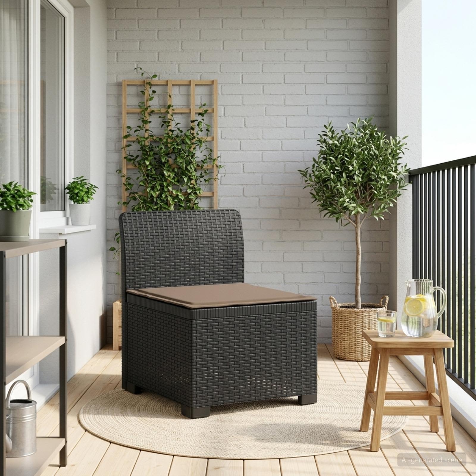 1-Sitzer Garten-Sofa mit Kissen Rattan-Look PP Anthrazit