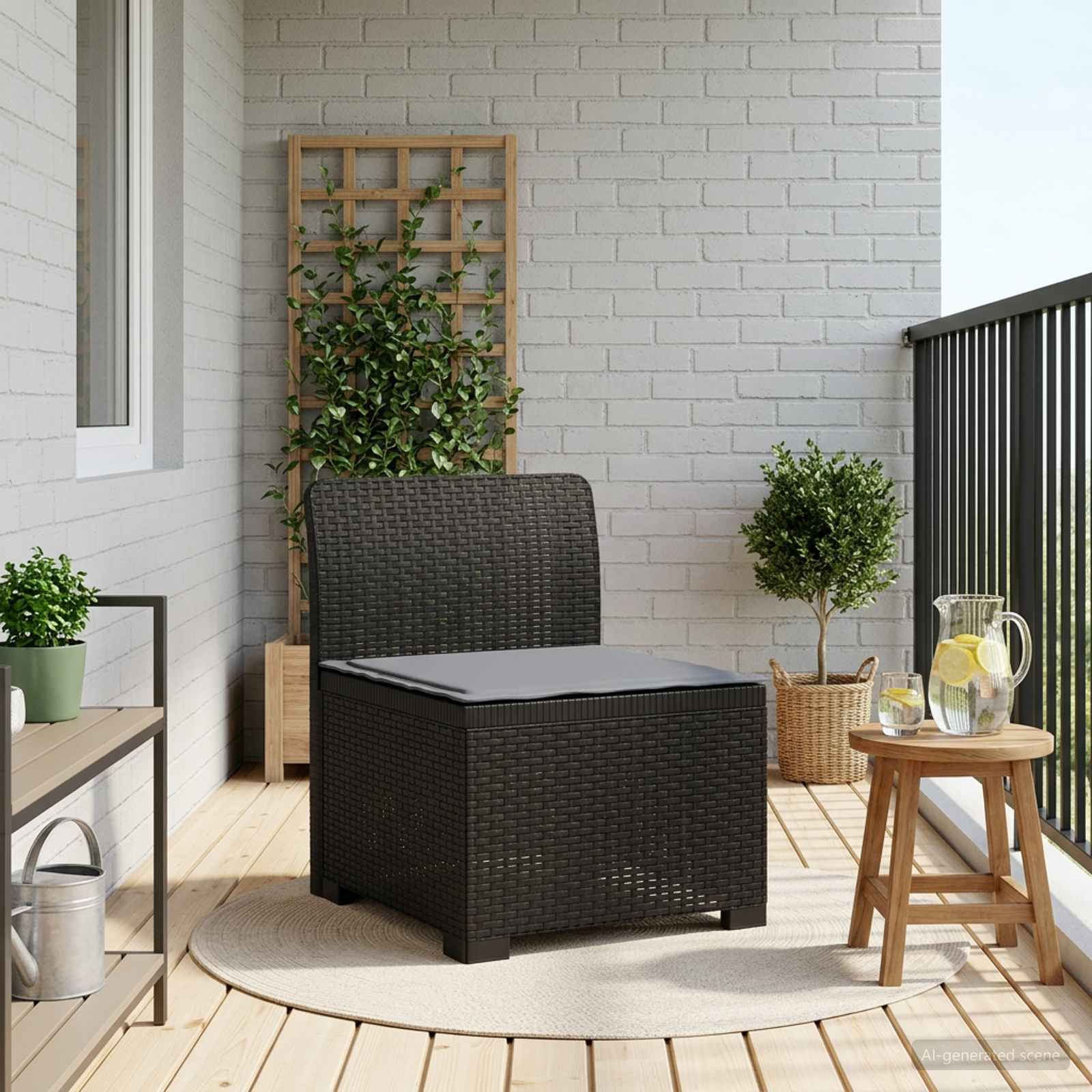 1-Sitzer Garten-Sofa mit Kissen Rattan-Look PP Anthrazit