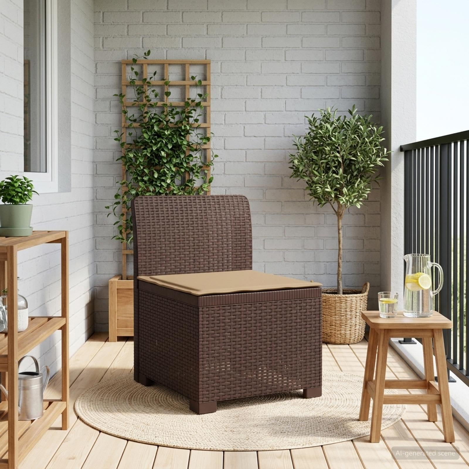 1-Sitzer Garten-Sofa mit Kissen Rattan-Look PP Braun
