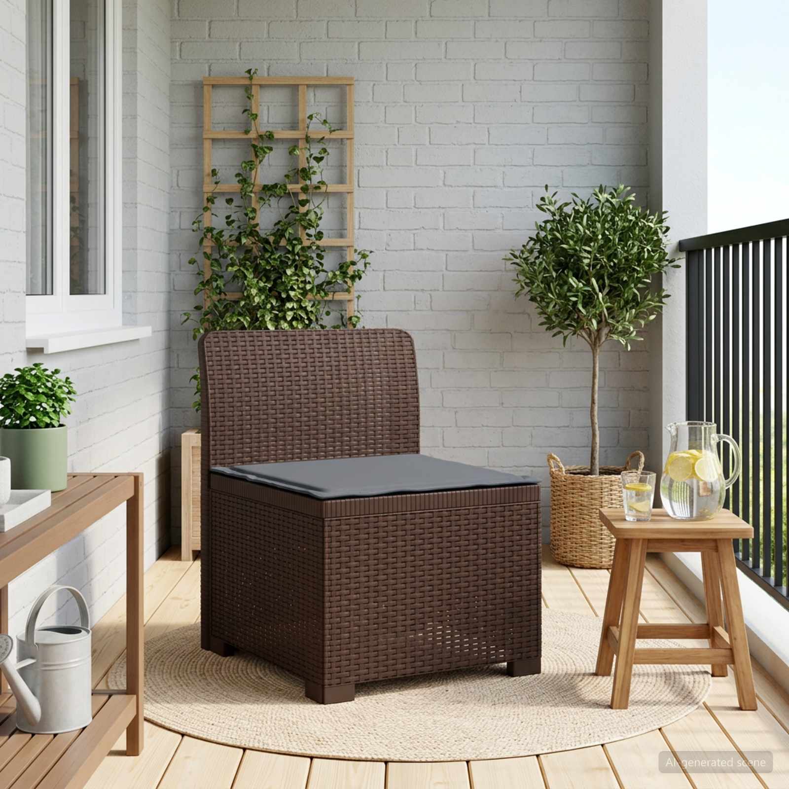 1-Sitzer Garten-Sofa mit Kissen Rattan-Look PP Braun
