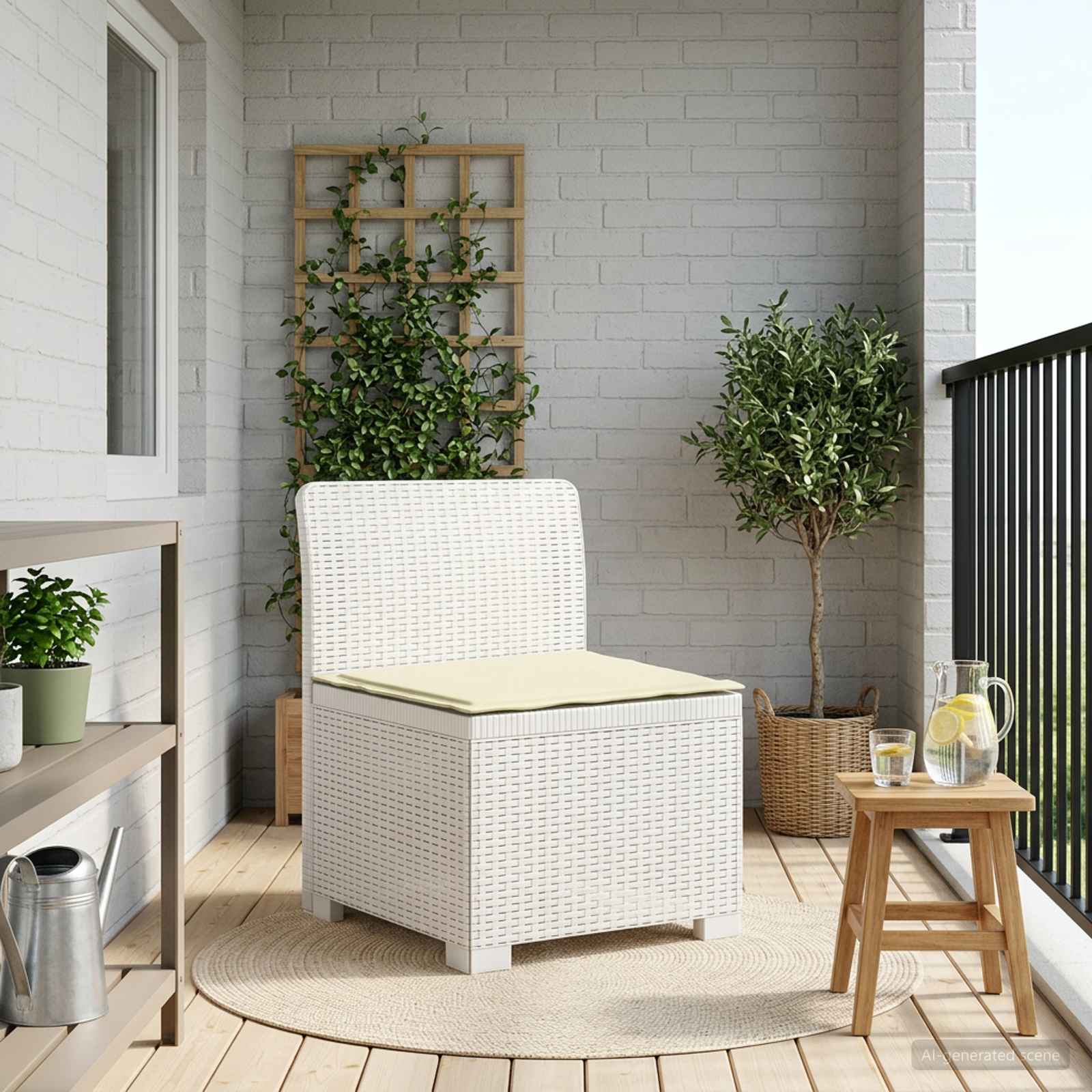 1-Sitzer Garten-Sofa mit Kissen Rattan-Look PP Weiß