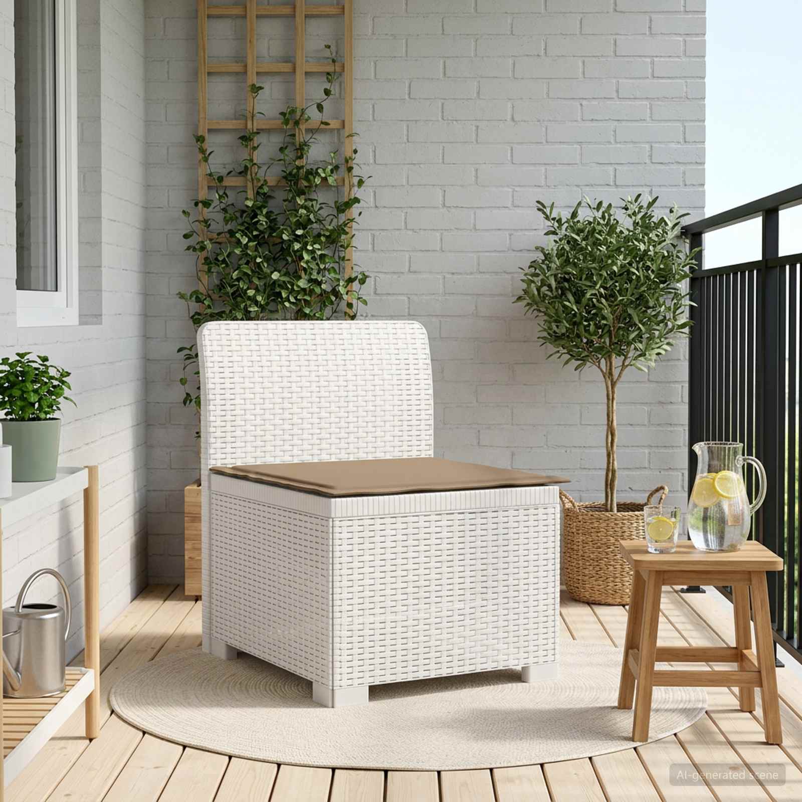 1-Sitzer Garten-Sofa mit Kissen Rattan-Look PP Weiß