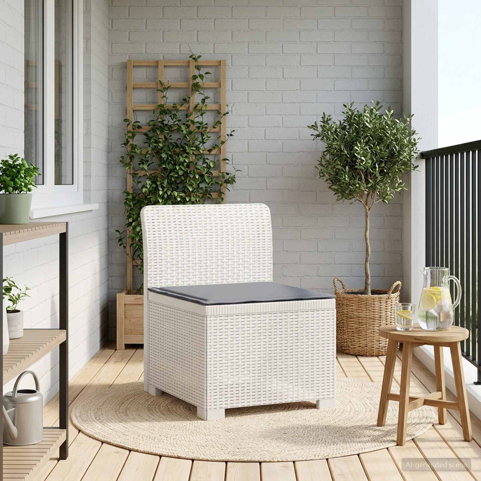 1-Sitzer Garten-Sofa mit Kissen Rattan-Look PP Weiß