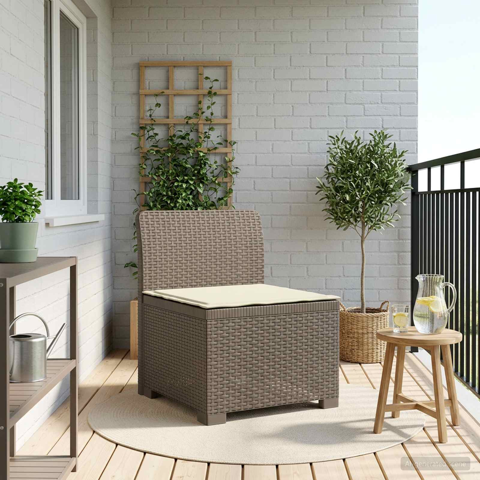 1-Sitzer Garten-Sofa mit Kissen Rattan-Look PP Hellgrau